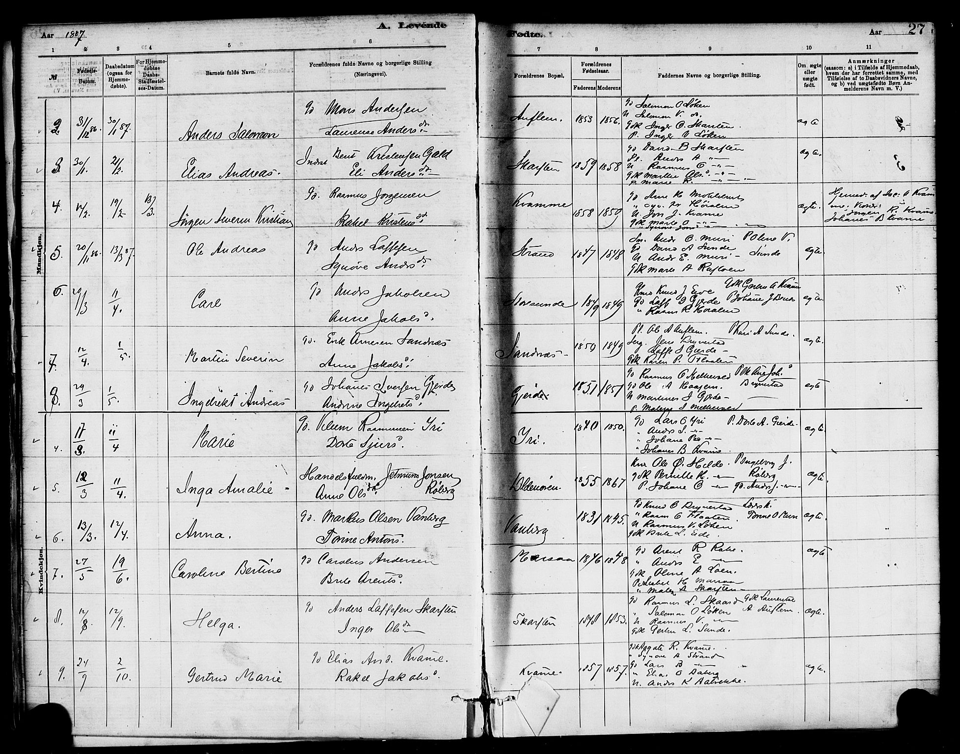 Innvik sokneprestembete, SAB/A-80501: Parish register (official) no. C 1, 1879-1900, p. 27