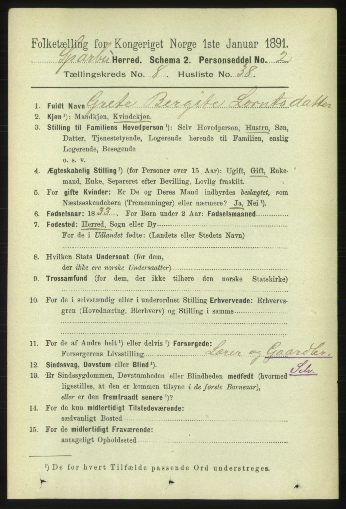 RA, 1891 census for 1731 Sparbu, 1891, p. 3002