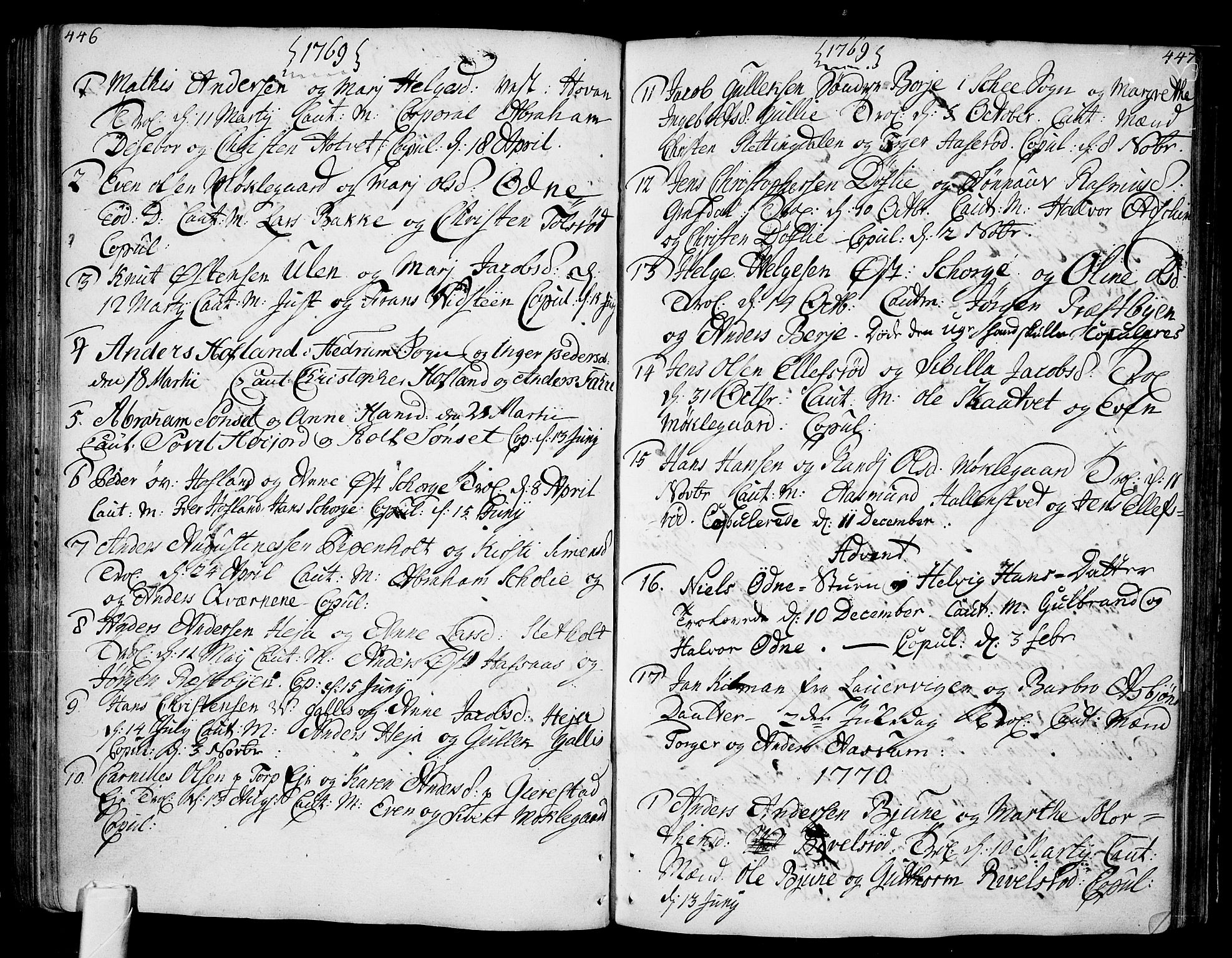 Andebu kirkebøker, AV/SAKO-A-336/F/Fa/L0002: Parish register (official) no. 2, 1733-1802, p. 446-447