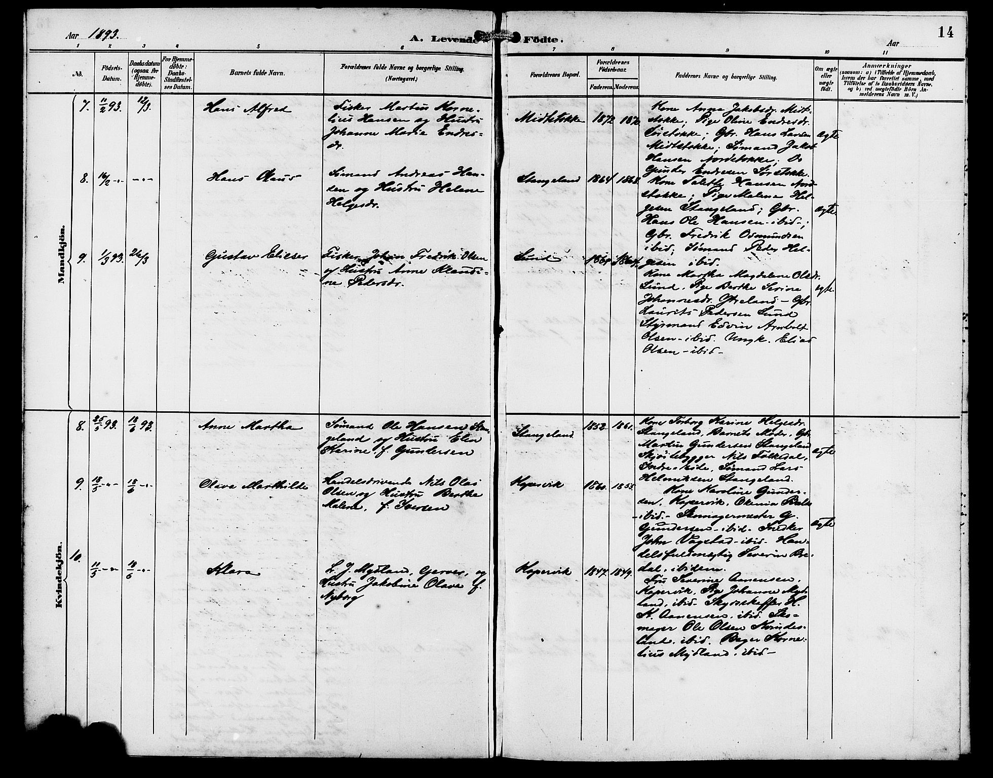 Kopervik sokneprestkontor, AV/SAST-A-101850/H/Ha/Hab/L0003: Parish register (copy) no. B 3, 1891-1909, p. 14