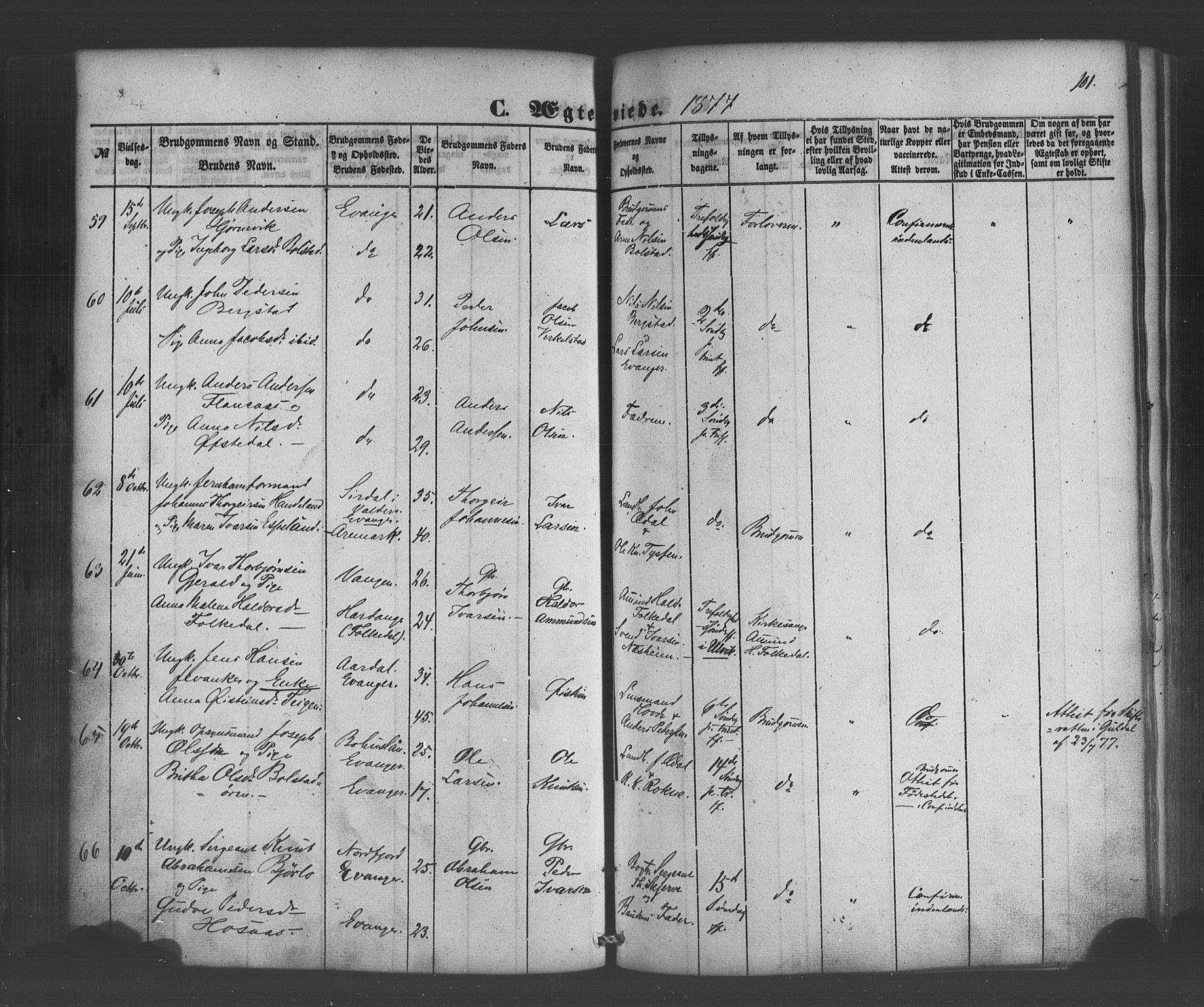 Voss sokneprestembete, SAB/A-79001/H/Haa: Parish register (official) no. A 19, 1851-1886, p. 101