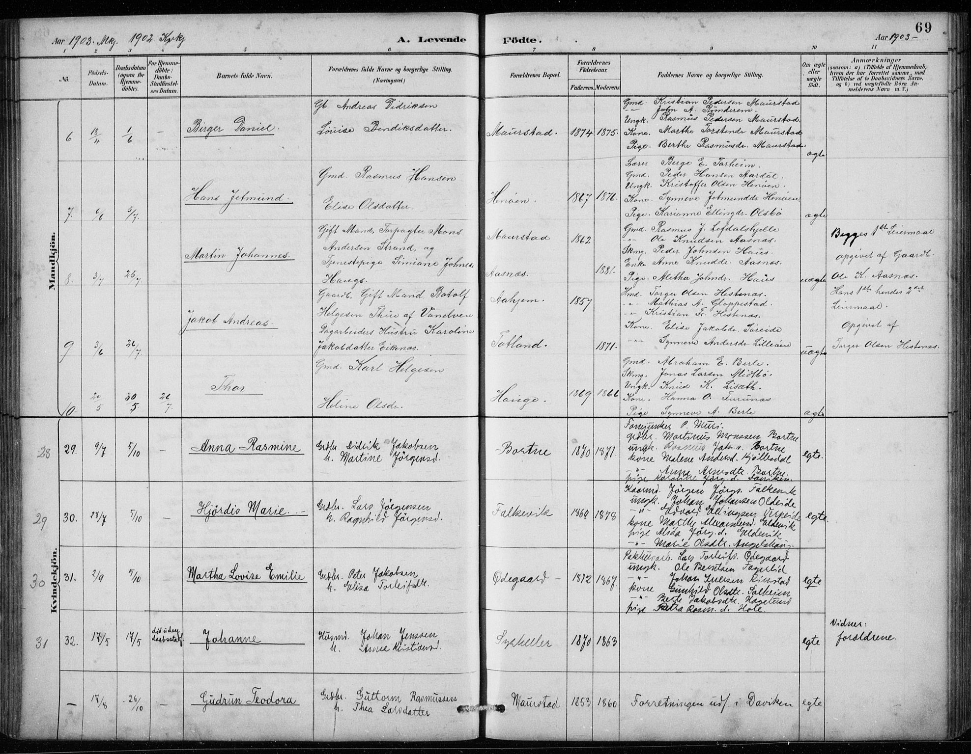 Davik sokneprestembete, AV/SAB-A-79701/H/Hab/Habc/L0002: Parish register (copy) no. C 2, 1889-1906, p. 69