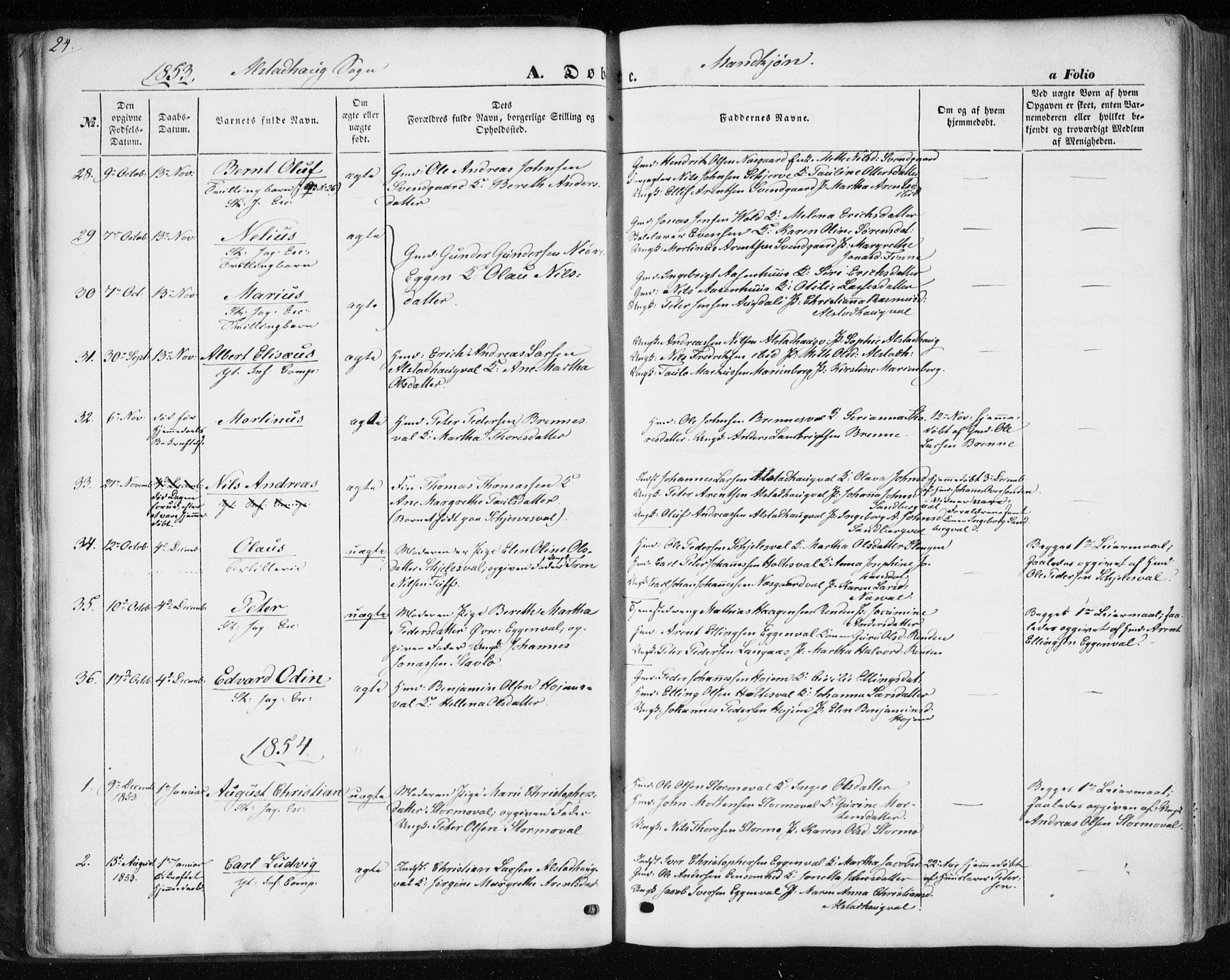 Ministerialprotokoller, klokkerbøker og fødselsregistre - Nord-Trøndelag, SAT/A-1458/717/L0154: Parish register (official) no. 717A07 /1, 1850-1862, p. 24