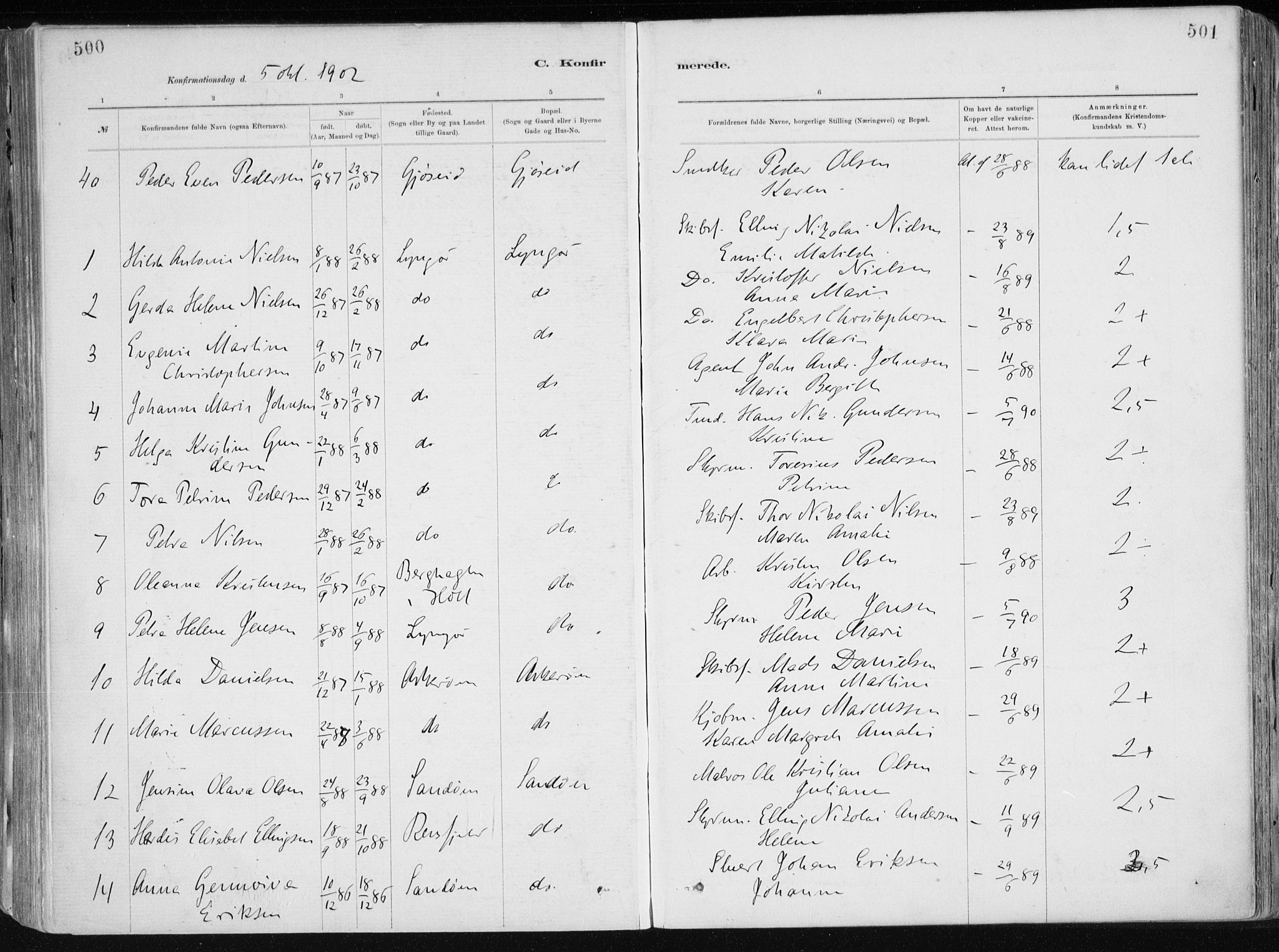 Dypvåg sokneprestkontor, AV/SAK-1111-0007/F/Fa/Faa/L0008: Parish register (official) no. A 8, 1885-1906, p. 500-501