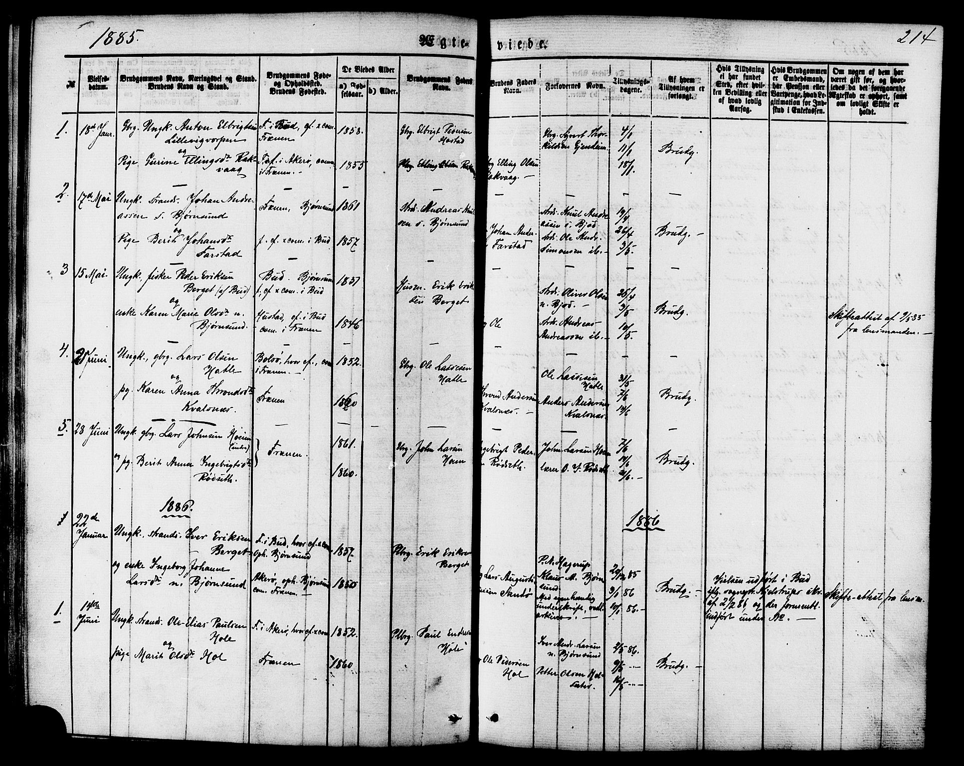Ministerialprotokoller, klokkerbøker og fødselsregistre - Møre og Romsdal, SAT/A-1454/565/L0749: Parish register (official) no. 565A03, 1871-1886, p. 214