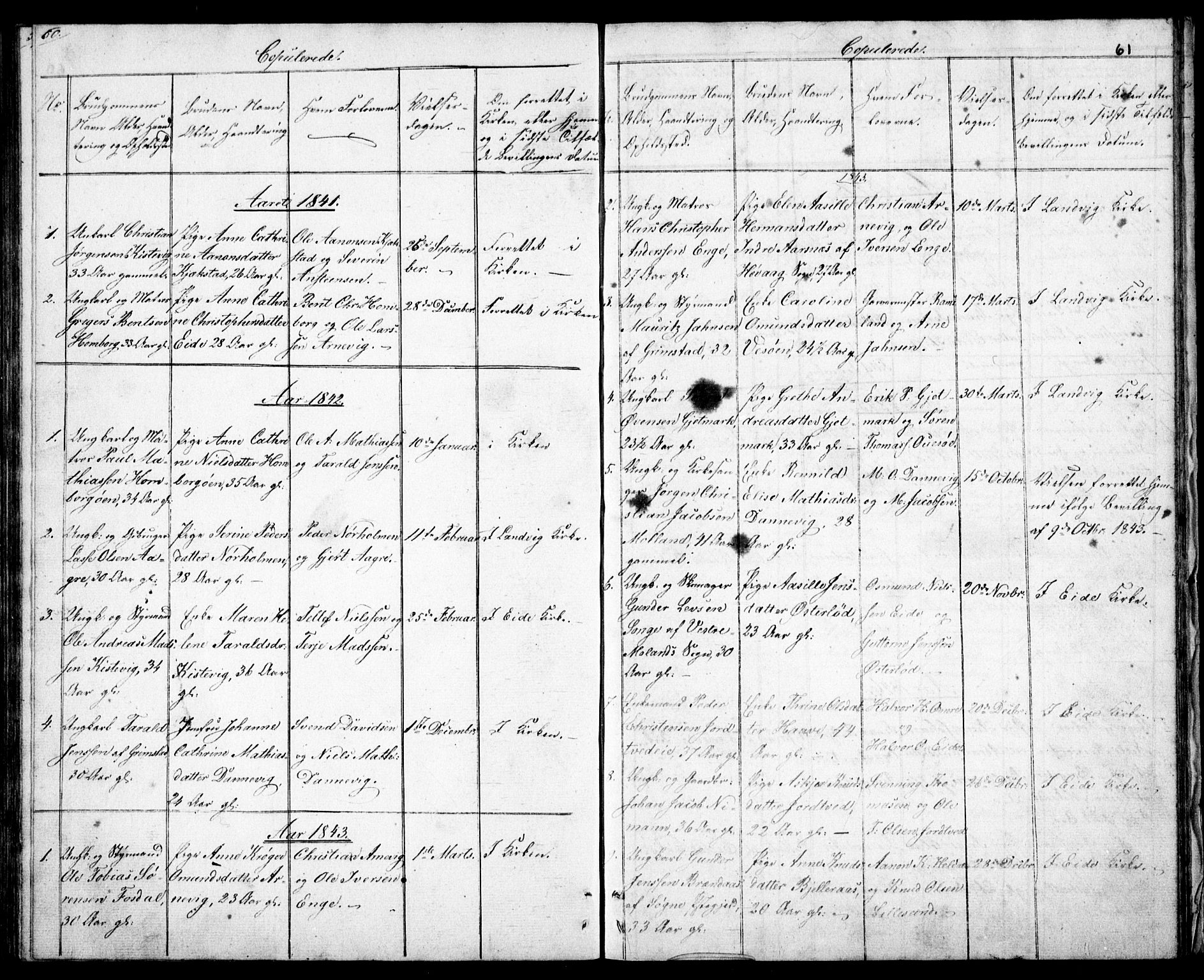 Hommedal sokneprestkontor, SAK/1111-0023/F/Fb/Fba/L0002: Parish register (copy) no. B 2, 1841-1863, p. 61