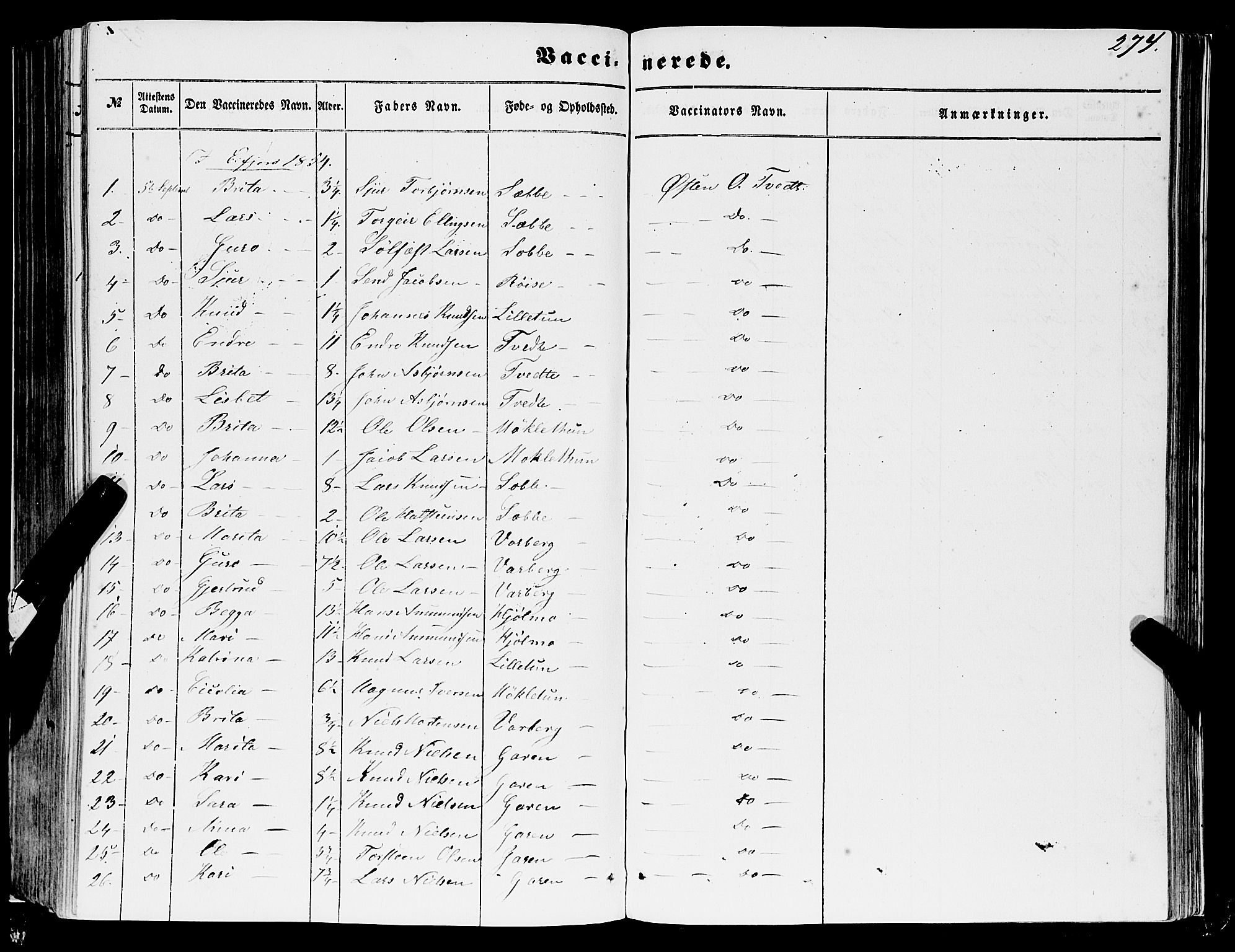 Ulvik sokneprestembete, AV/SAB-A-78801/H/Haa: Parish register (official) no. A 13, 1853-1863, p. 274