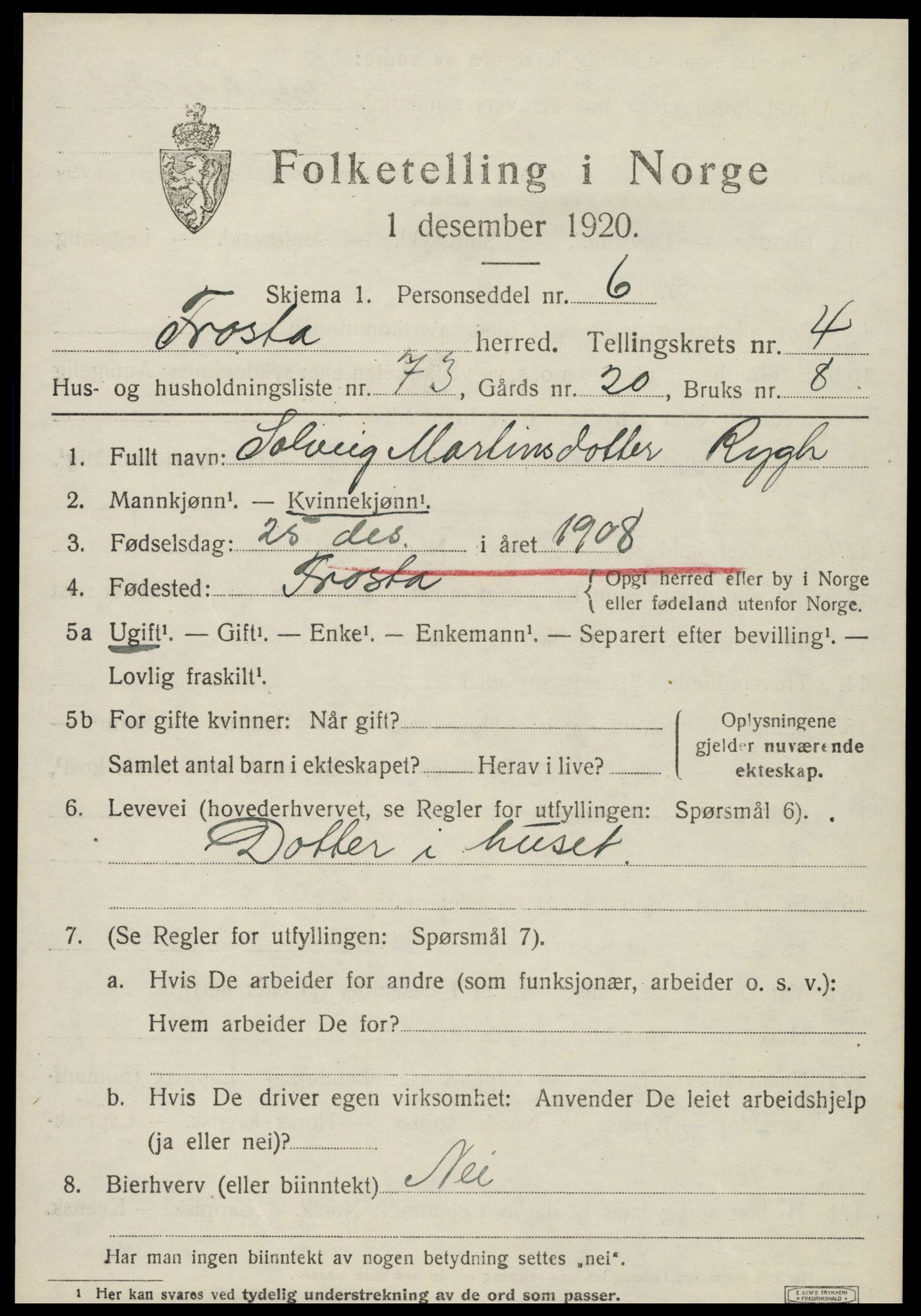 SAT, 1920 census for Frosta, 1920, p. 5578