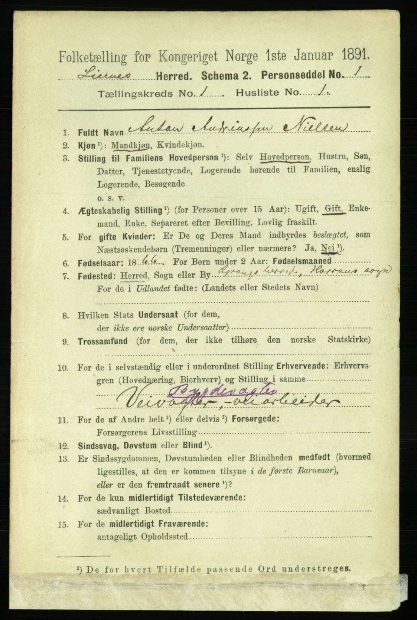 RA, 1891 census for 1737 Lierne, 1891, p. 71