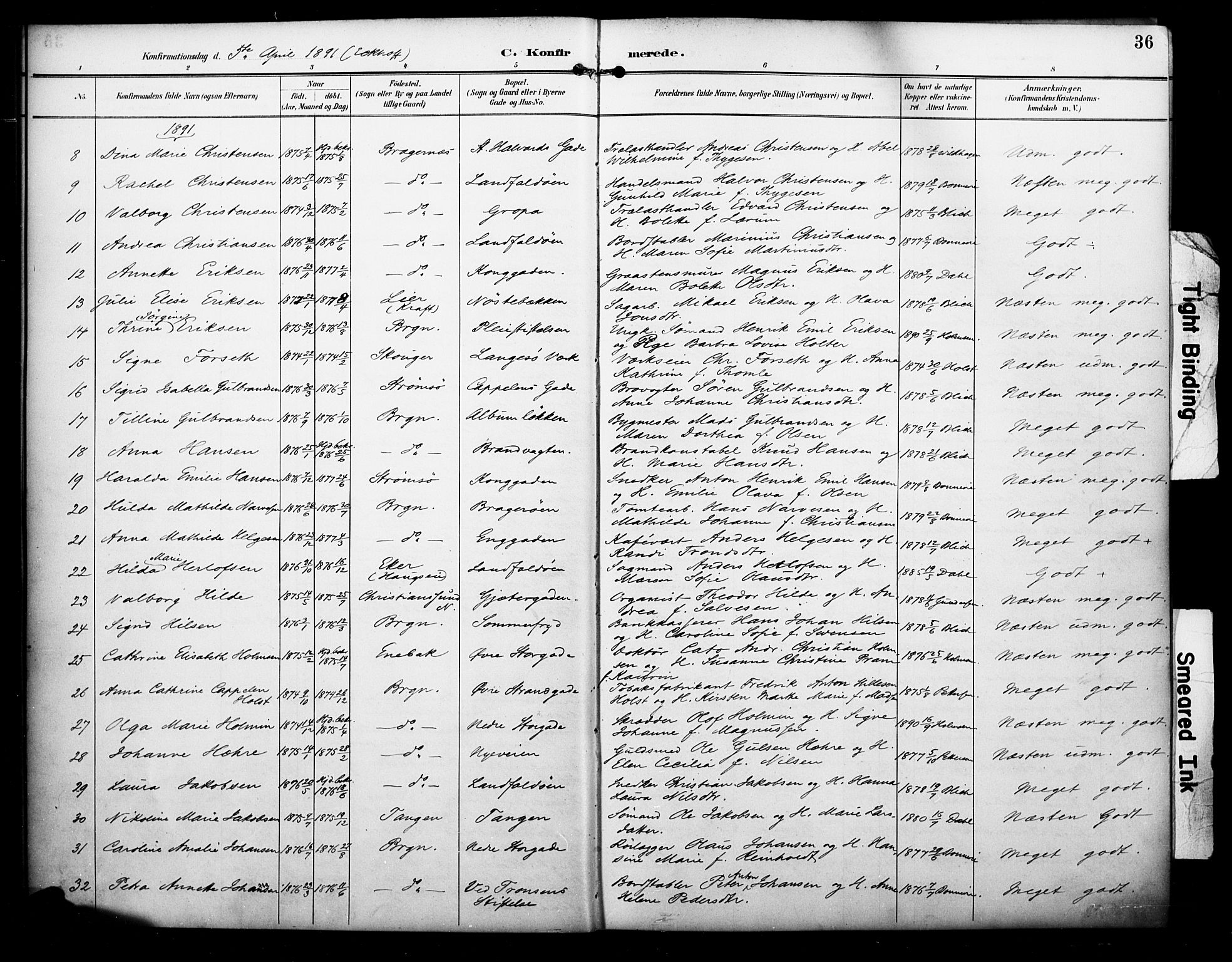 Bragernes kirkebøker, AV/SAKO-A-6/F/Fc/L0006: Parish register (official) no. III 6, 1888-1899, p. 36