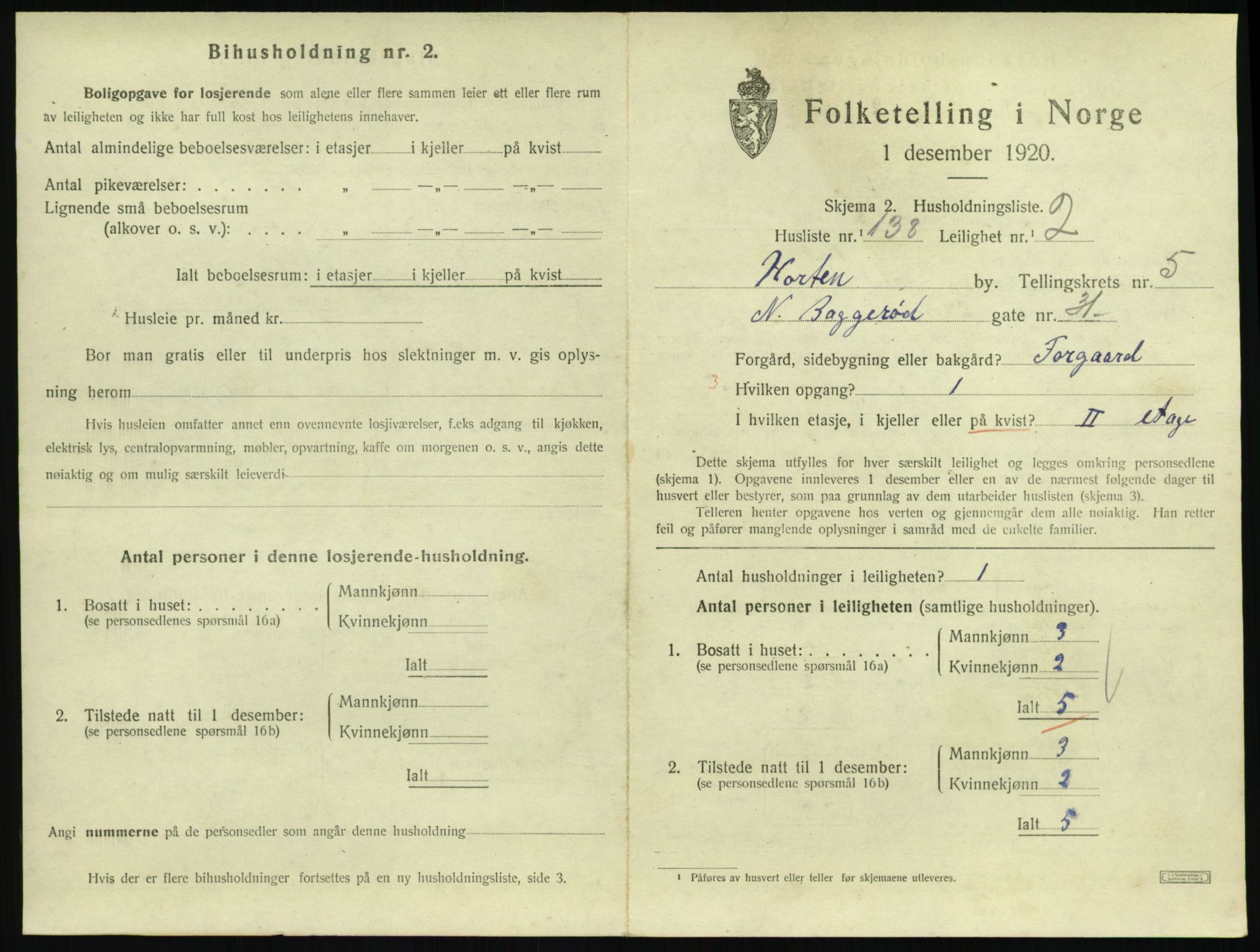 SAKO, 1920 census for Horten, 1920, p. 6139