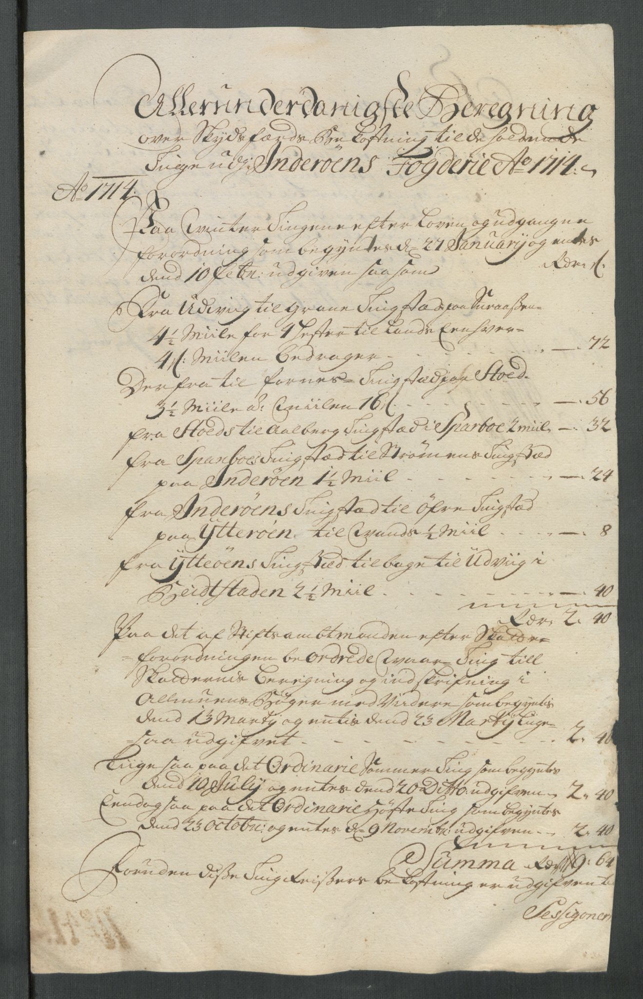 Rentekammeret inntil 1814, Reviderte regnskaper, Fogderegnskap, RA/EA-4092/R63/L4322: Fogderegnskap Inderøy, 1714, p. 385