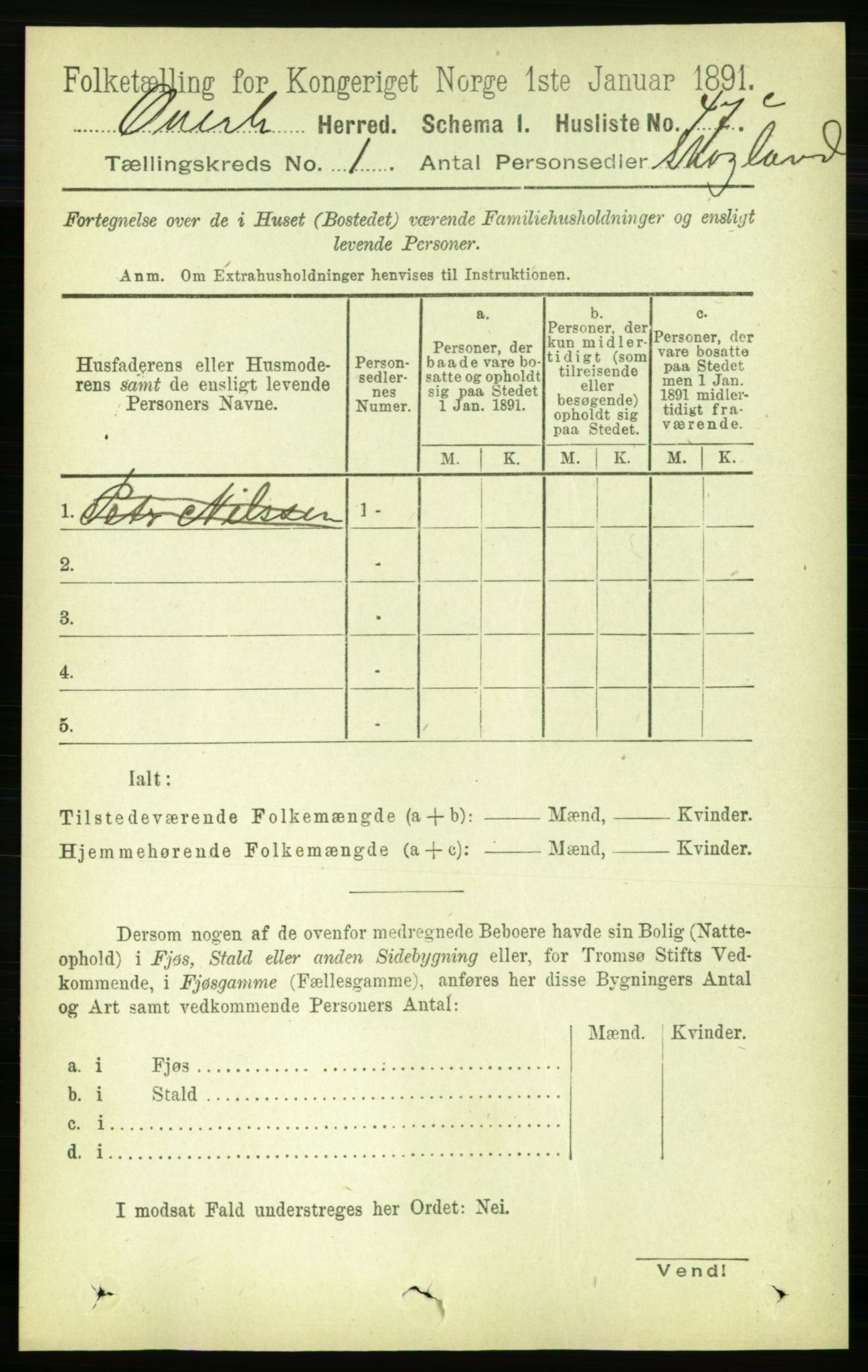 RA, 1891 census for 1744 Overhalla, 1891, p. 71