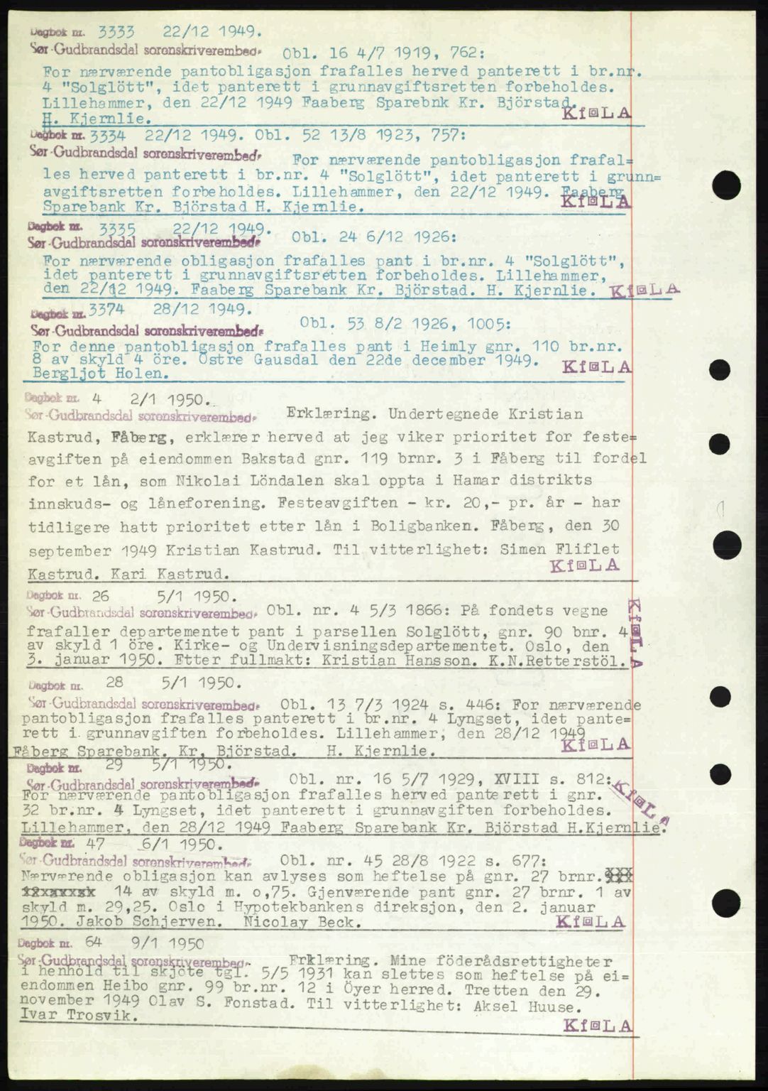 Sør-Gudbrandsdal tingrett, SAH/TING-004/H/Hb/Hbf/L0004: Mortgage book no. C5b, 1945-1951, Diary no: : 3333/1949
