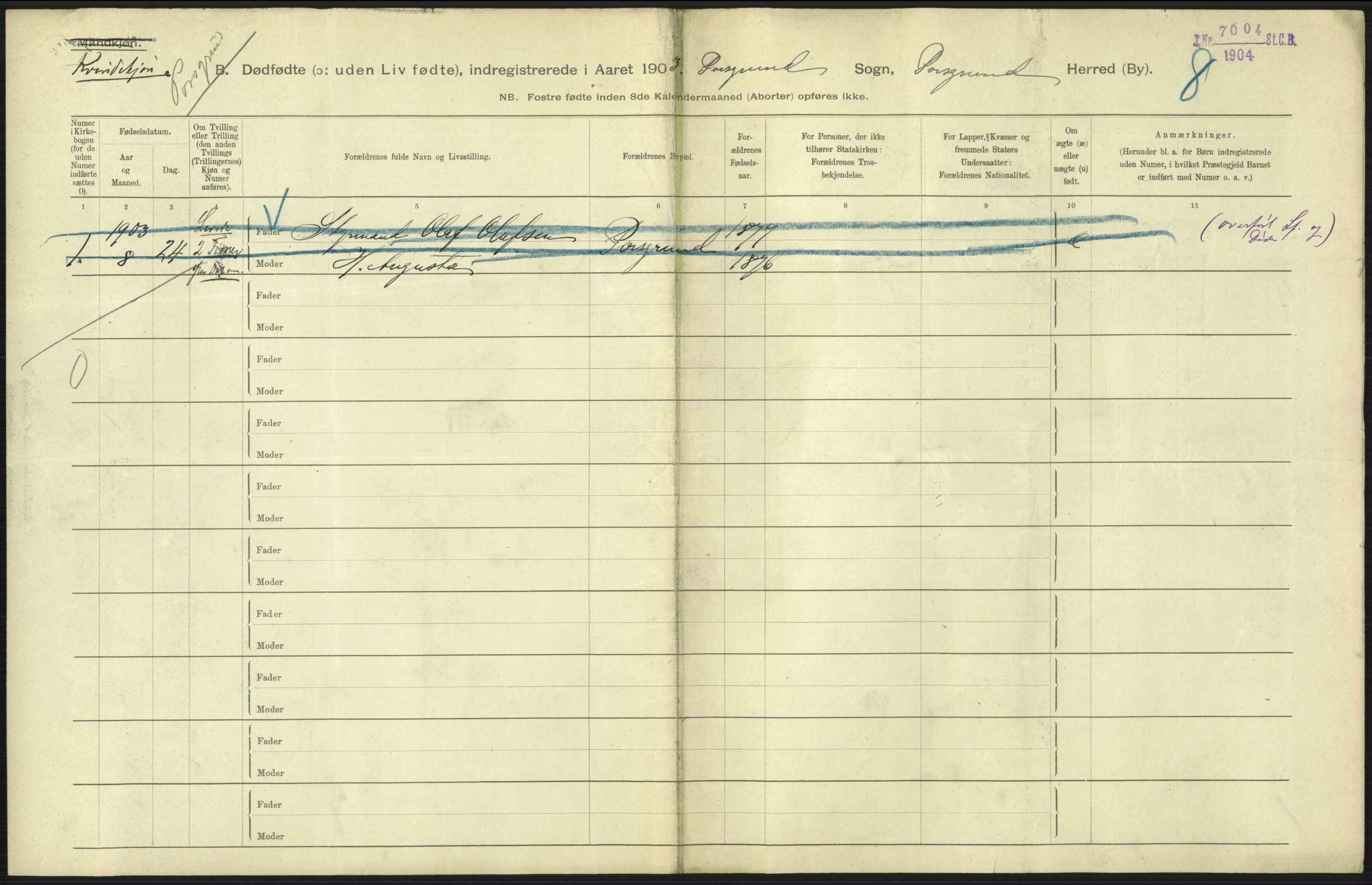 Statistisk sentralbyrå, Sosiodemografiske emner, Befolkning, AV/RA-S-2228/D/Df/Dfa/Dfaa/L0026: Smålenenes - Finnmarkens amt: Dødfødte. Byer., 1903, p. 175