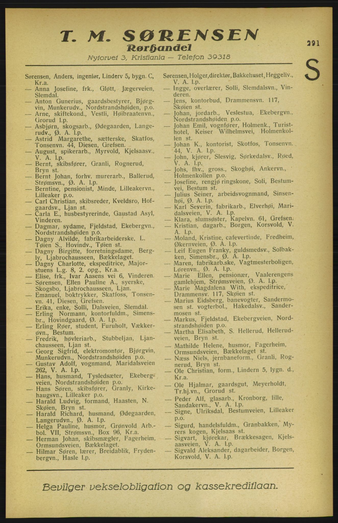 Aker adressebok/adressekalender, PUBL/001/A/002: Akers adressekalender, 1922, p. 291