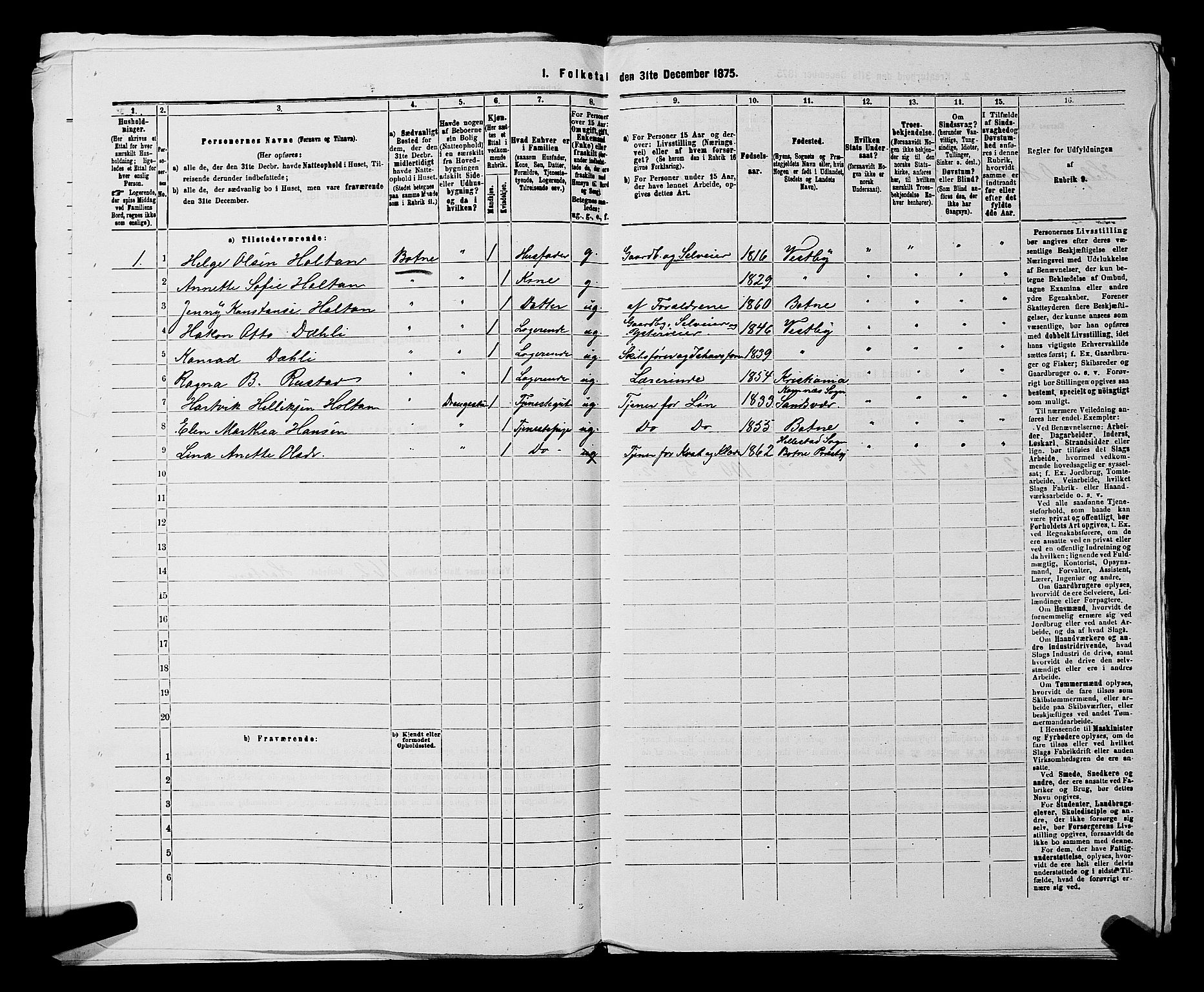 SAKO, 1875 census for 0715P Botne, 1875, p. 587