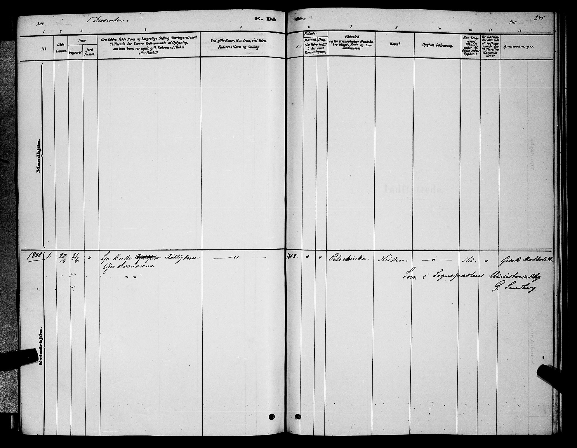 Sør-Varanger sokneprestkontor, SATØ/S-1331/H/Hb/L0003klokker: Parish register (copy) no. 3, 1878-1891, p. 245