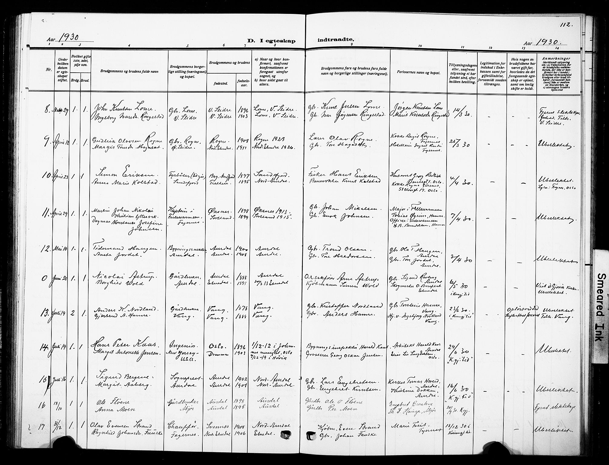 Nord-Aurdal prestekontor, SAH/PREST-132/H/Ha/Hab/L0016: Parish register (copy) no. 16, 1920-1932, p. 112