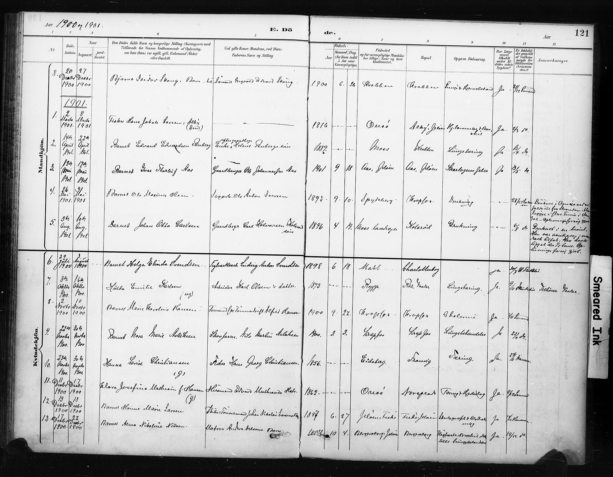 Moss prestekontor Kirkebøker, AV/SAO-A-2003/F/Fc/L0002: Parish register (official) no. III 2, 1894-1906, p. 121