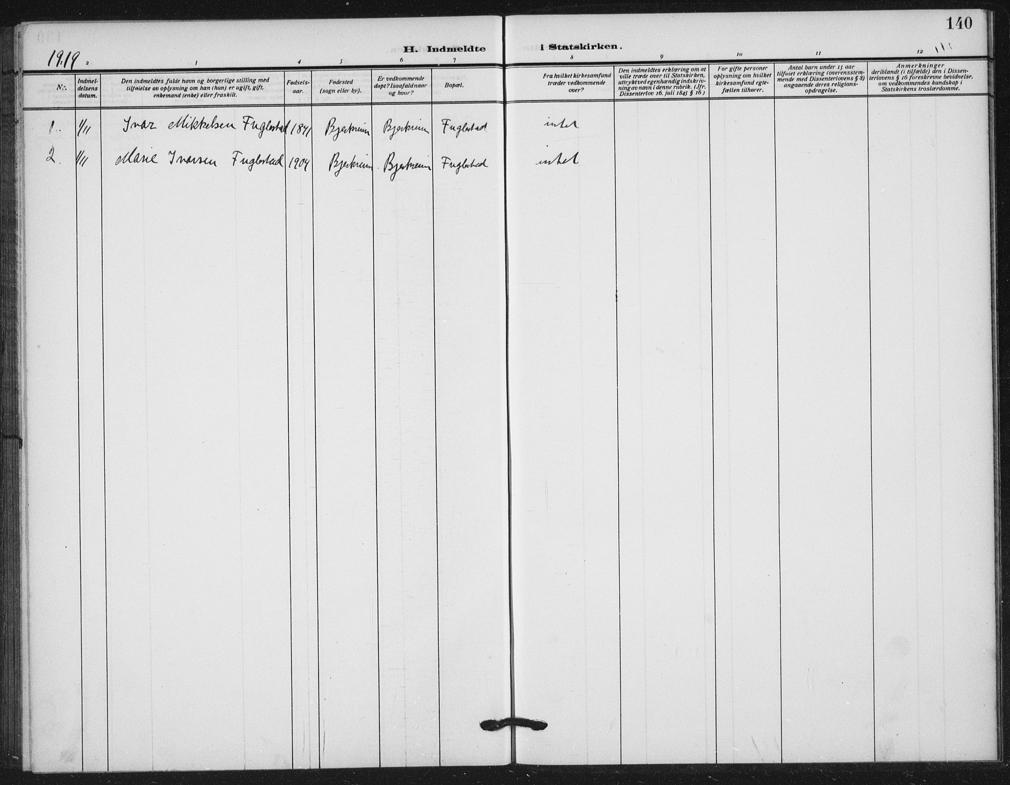 Helleland sokneprestkontor, SAST/A-101810: Parish register (official) no. A 11, 1909-1922, p. 140