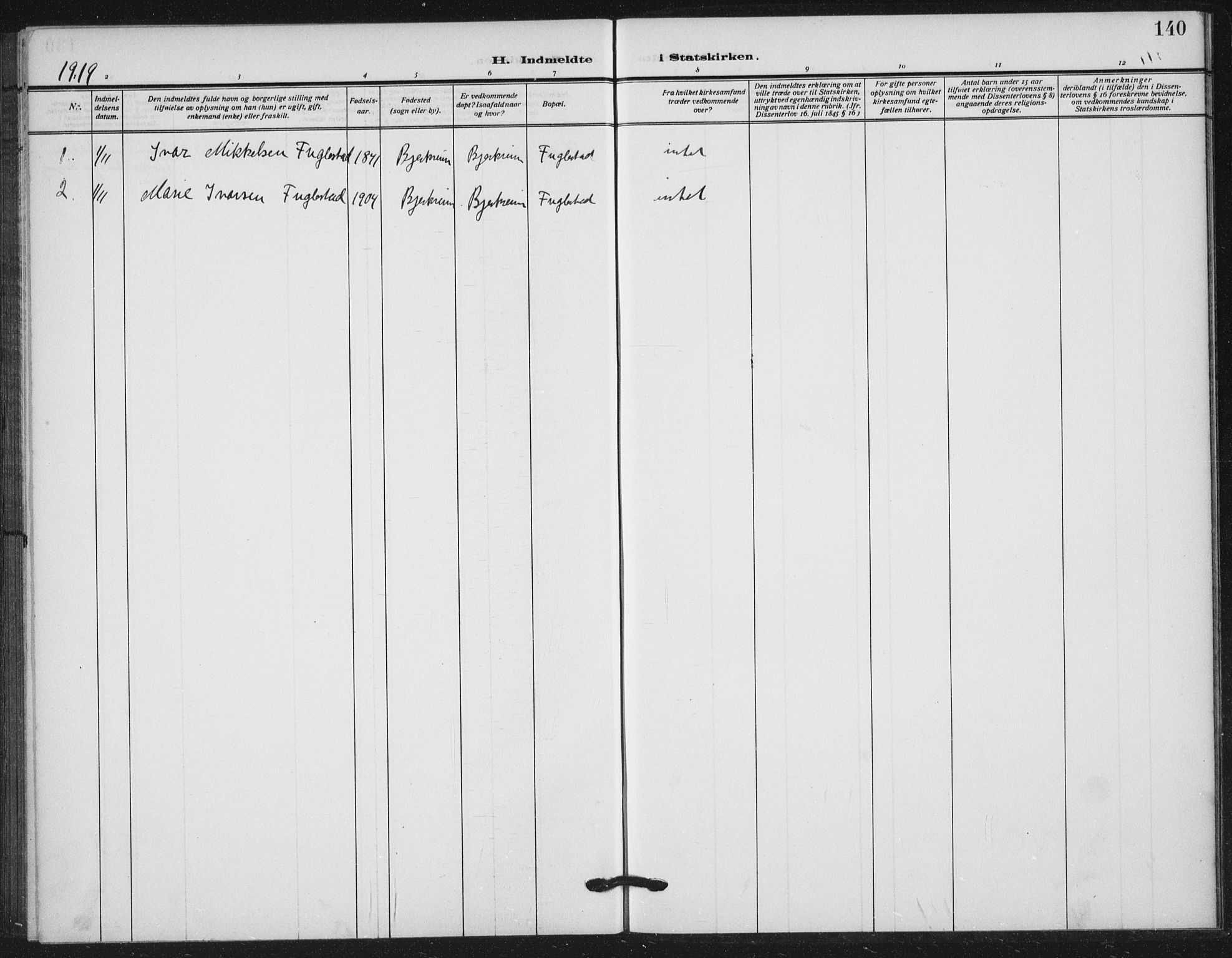 Helleland sokneprestkontor, AV/SAST-A-101810: Parish register (official) no. A 11, 1909-1922, p. 140