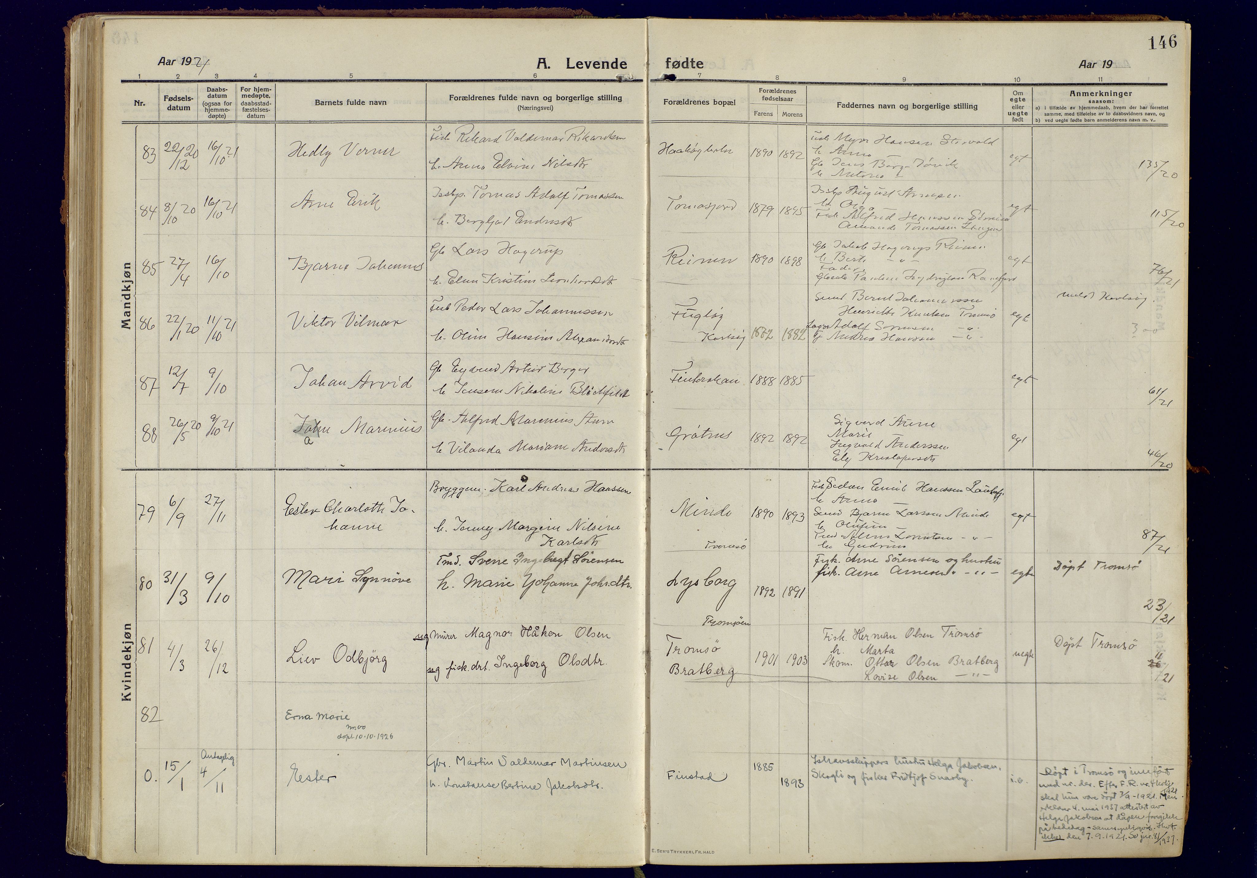 Tromsøysund sokneprestkontor, AV/SATØ-S-1304/G/Ga/L0008kirke: Parish register (official) no. 8, 1914-1922, p. 146