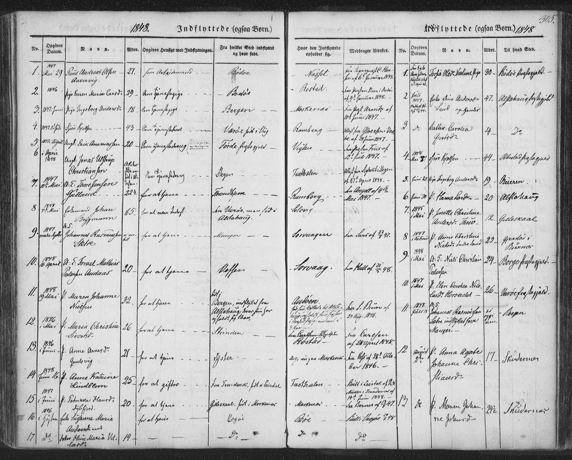 Ministerialprotokoller, klokkerbøker og fødselsregistre - Nordland, AV/SAT-A-1459/885/L1202: Parish register (official) no. 885A03, 1838-1859, p. 305