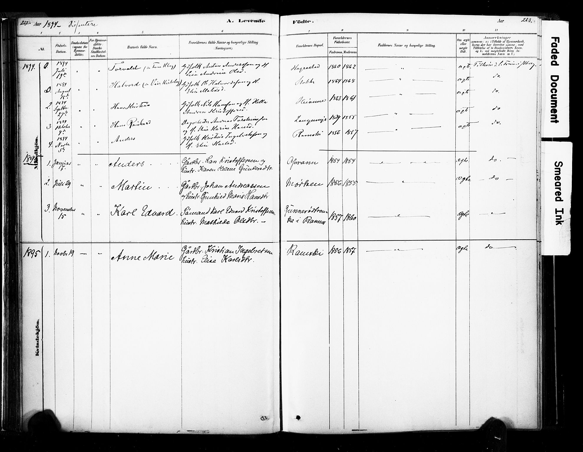 Ramnes kirkebøker, SAKO/A-314/F/Fa/L0007: Parish register (official) no. I 7, 1878-1895, p. 222-223