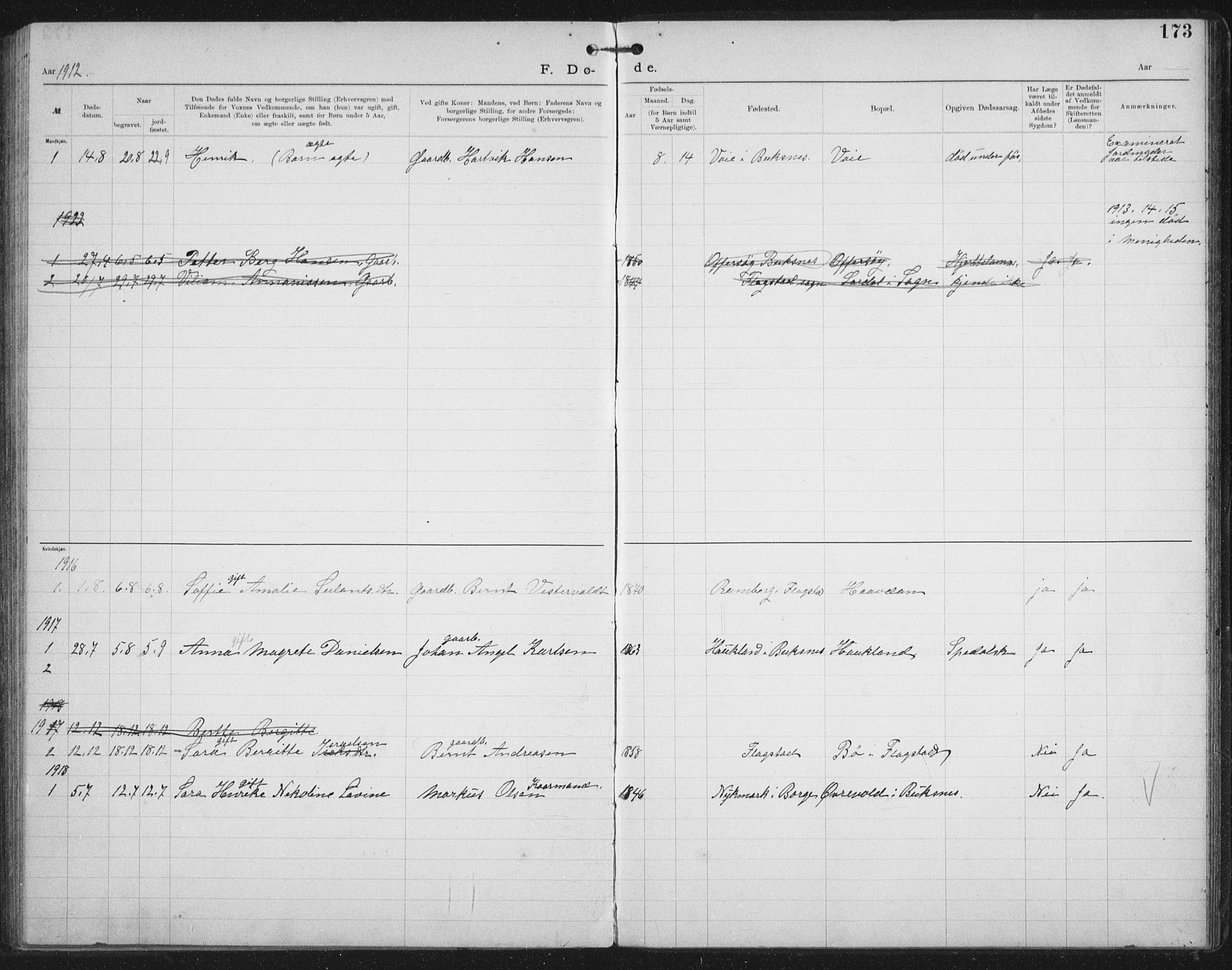 Ministerialprotokoller, klokkerbøker og fødselsregistre - Nordland, SAT/A-1459/881/L1174: Dissenter register no. 881D01, 1891-1933, p. 173