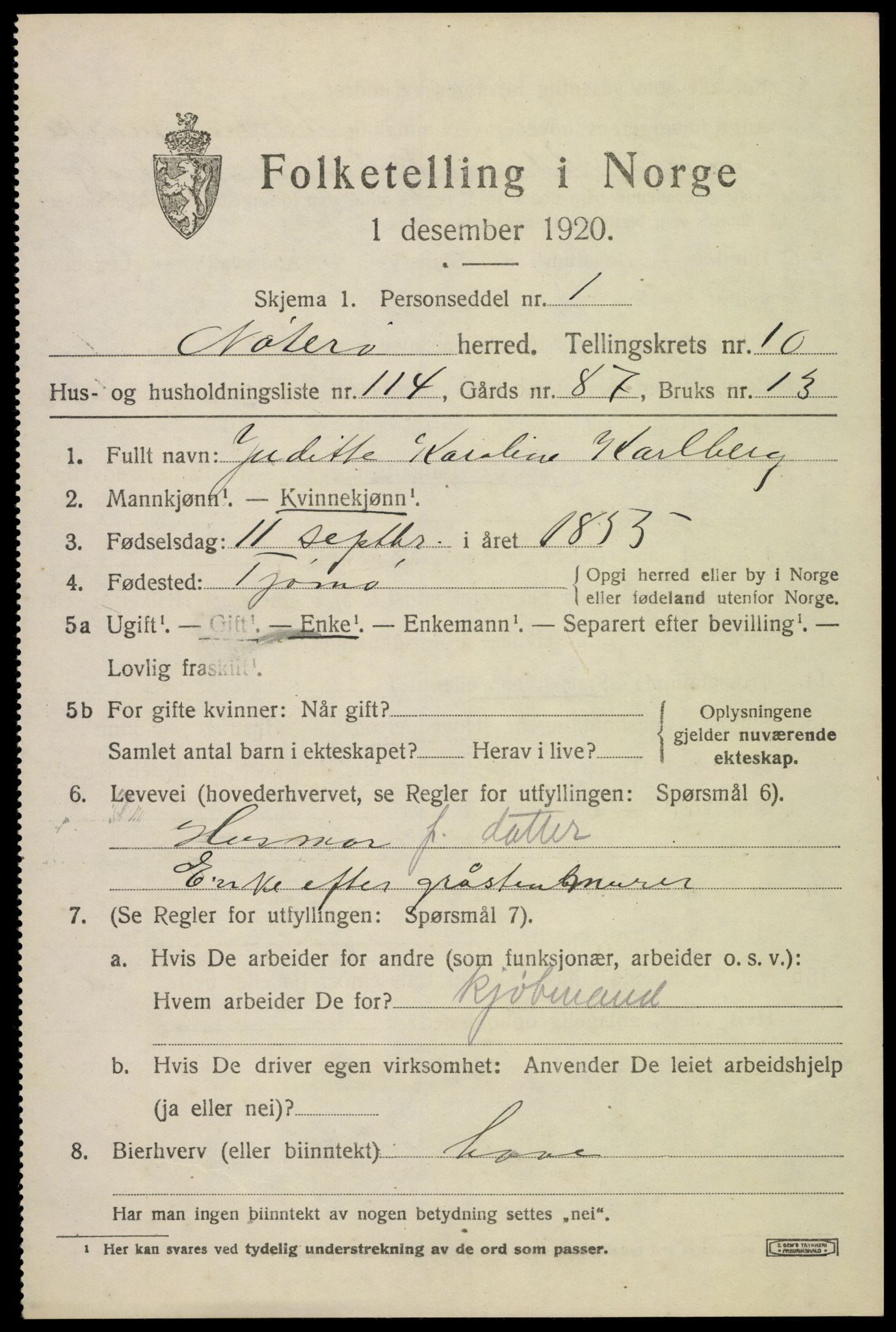 SAKO, 1920 census for Nøtterøy, 1920, p. 13515
