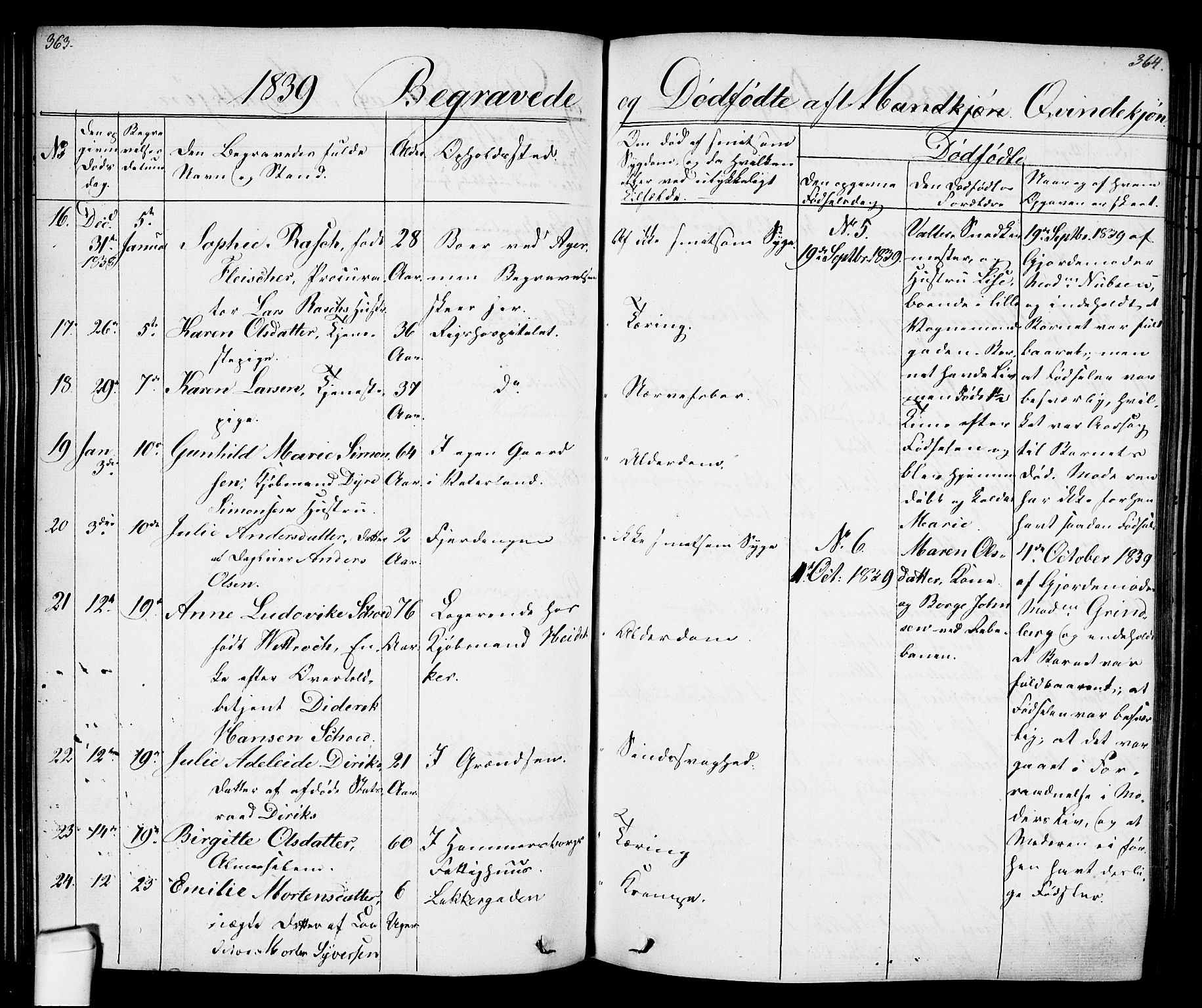 Oslo domkirke Kirkebøker, SAO/A-10752/F/Fa/L0024: Parish register (official) no. 24, 1833-1846, p. 363-364