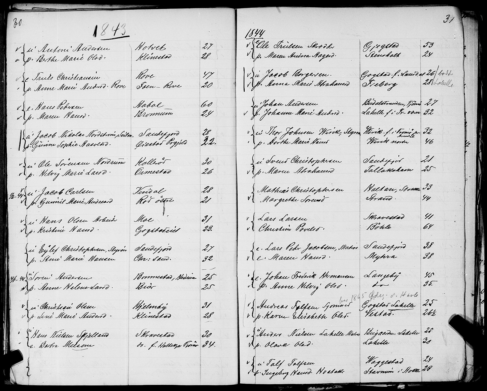 Sandar sokneprestkontor, AV/SAKO-A-242/Y/Ya/L0006: Other parish register no. 1 /1, 1709-1871, p. 30-31