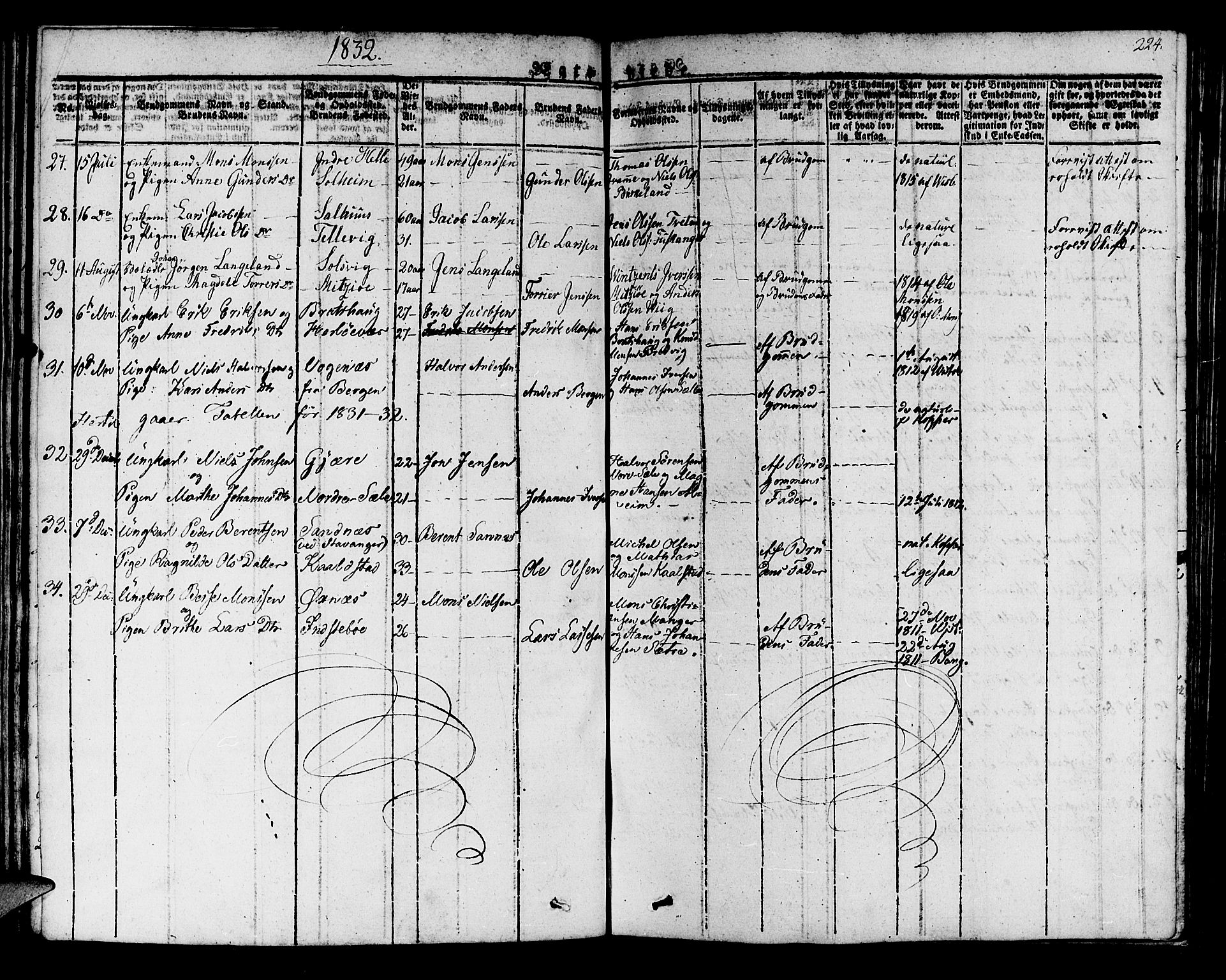 Manger sokneprestembete, AV/SAB-A-76801/H/Haa: Parish register (official) no. A 4, 1824-1838, p. 224