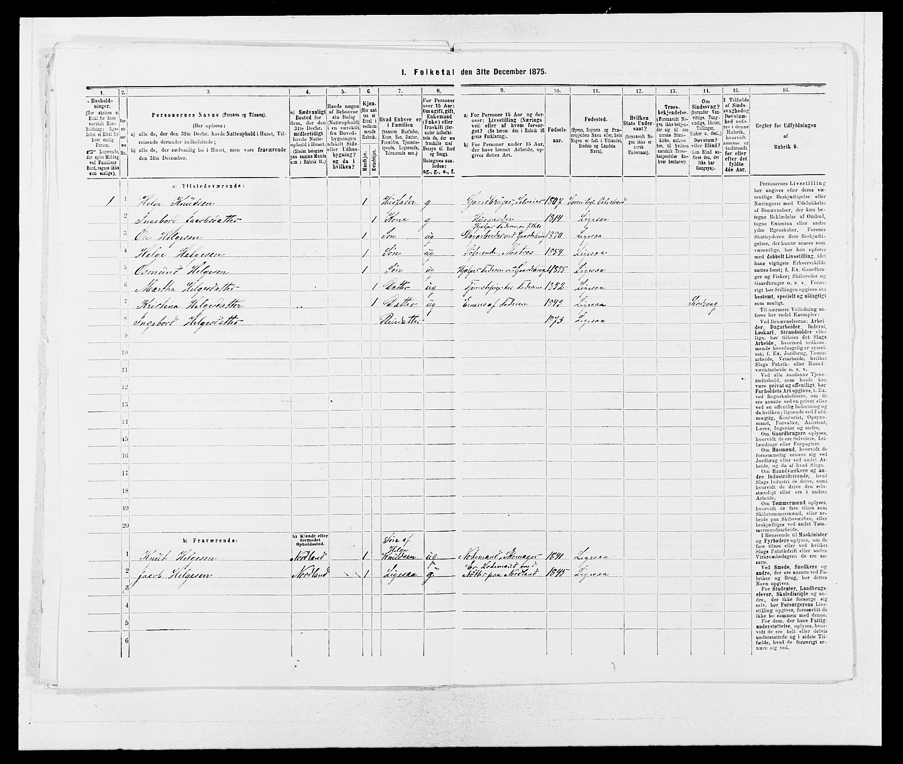 SAB, 1875 census for 1216P Sveio, 1875, p. 1267