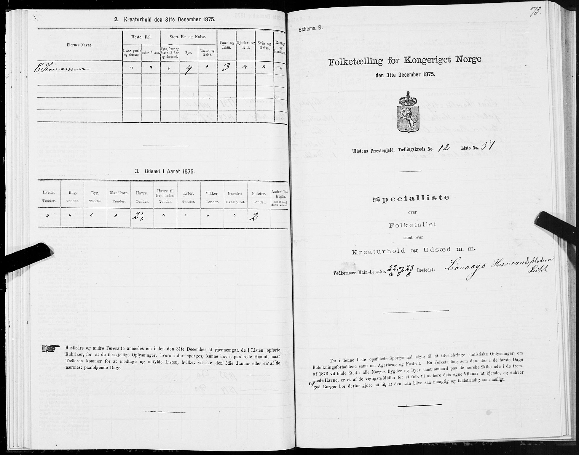 SAT, 1875 census for 1516P Ulstein, 1875, p. 5073