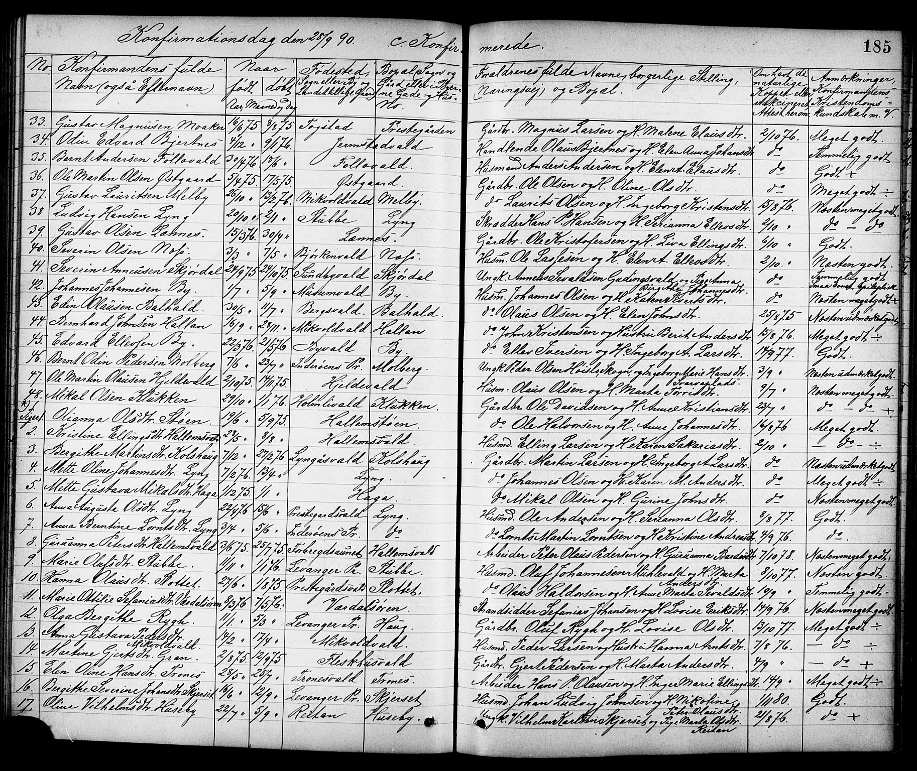 Ministerialprotokoller, klokkerbøker og fødselsregistre - Nord-Trøndelag, SAT/A-1458/723/L0257: Parish register (copy) no. 723C05, 1890-1907, p. 185