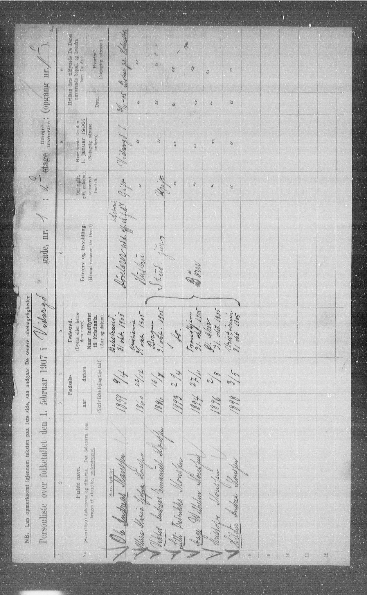 OBA, Municipal Census 1907 for Kristiania, 1907, p. 62855