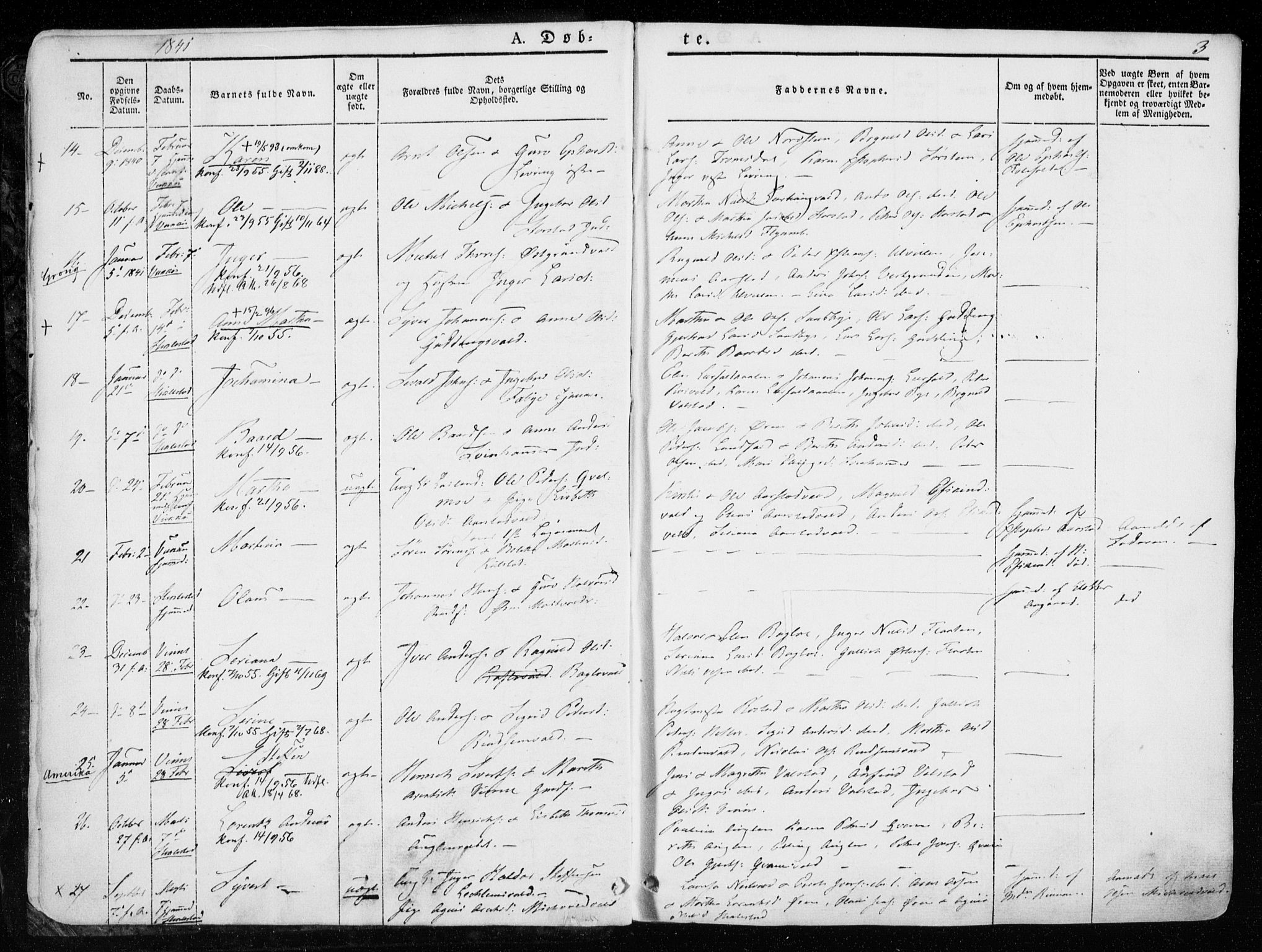 Ministerialprotokoller, klokkerbøker og fødselsregistre - Nord-Trøndelag, SAT/A-1458/723/L0239: Parish register (official) no. 723A08, 1841-1851, p. 3