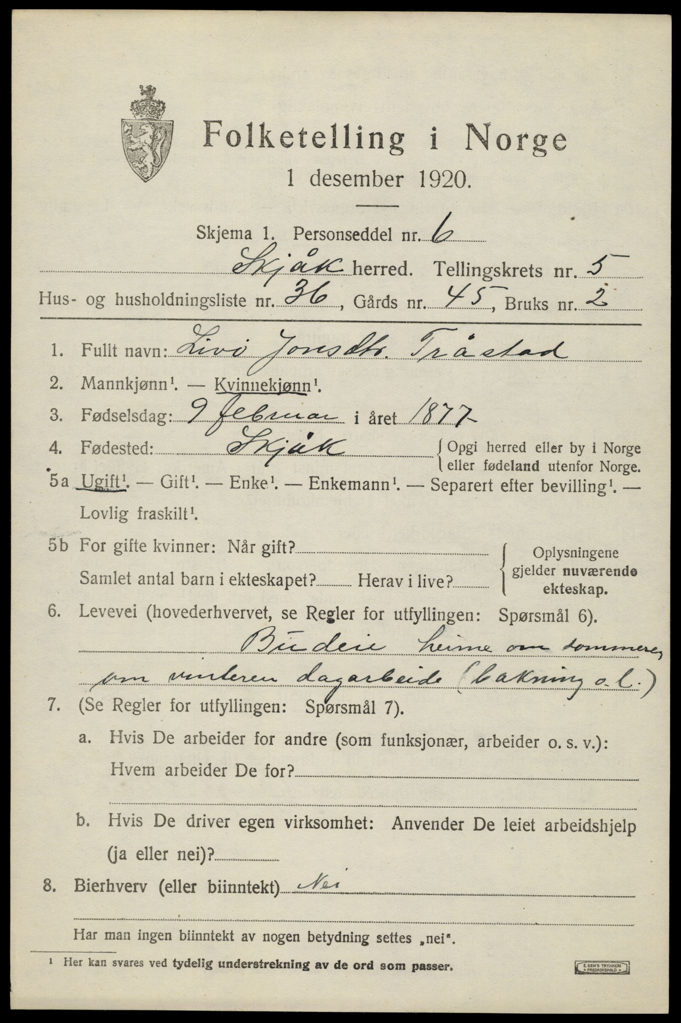 SAH, 1920 census for Skjåk, 1920, p. 2980