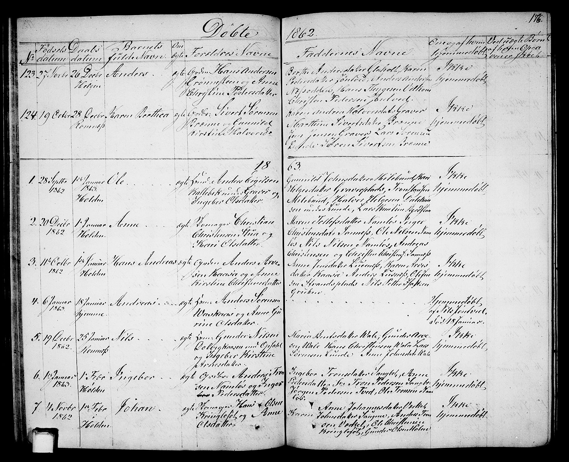 Holla kirkebøker, SAKO/A-272/G/Ga/L0003: Parish register (copy) no. I 3, 1849-1866, p. 176