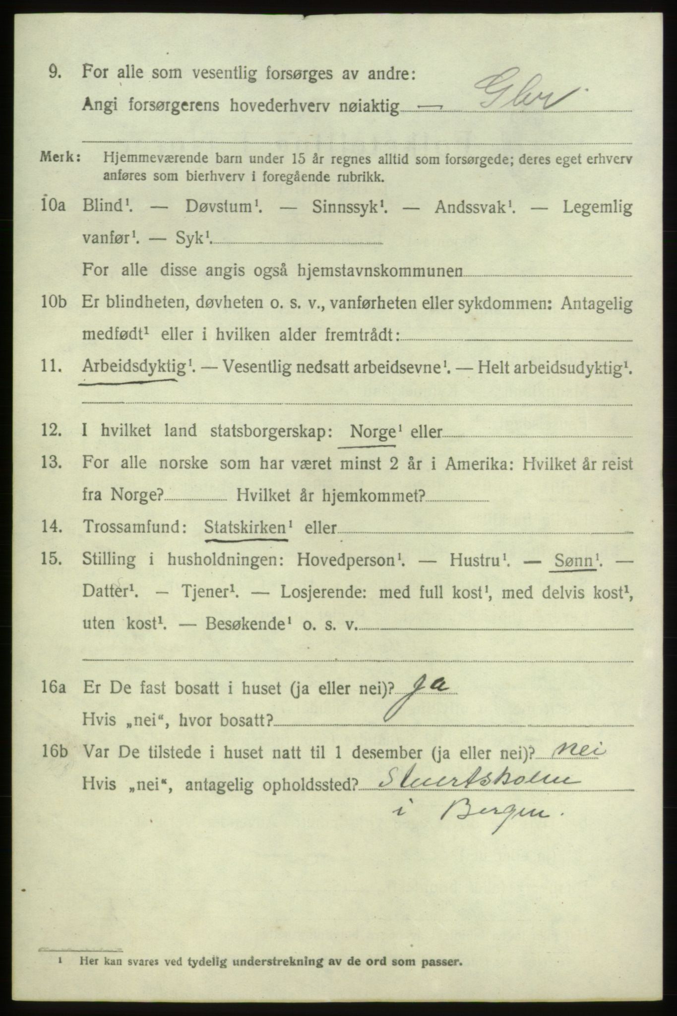 SAB, 1920 census for Tysnes, 1920, p. 7207