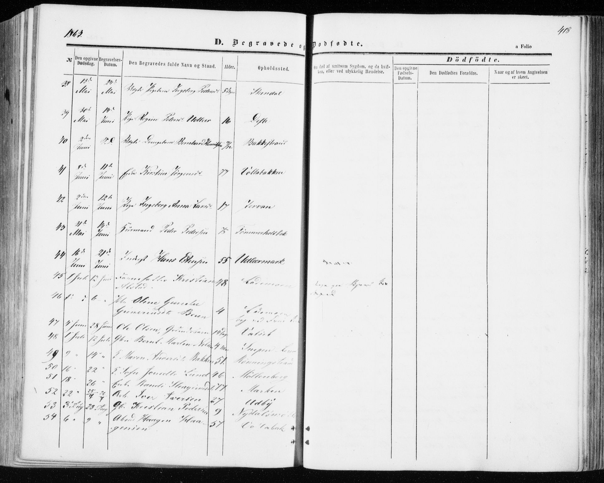 Ministerialprotokoller, klokkerbøker og fødselsregistre - Sør-Trøndelag, SAT/A-1456/606/L0292: Parish register (official) no. 606A07, 1856-1865, p. 418