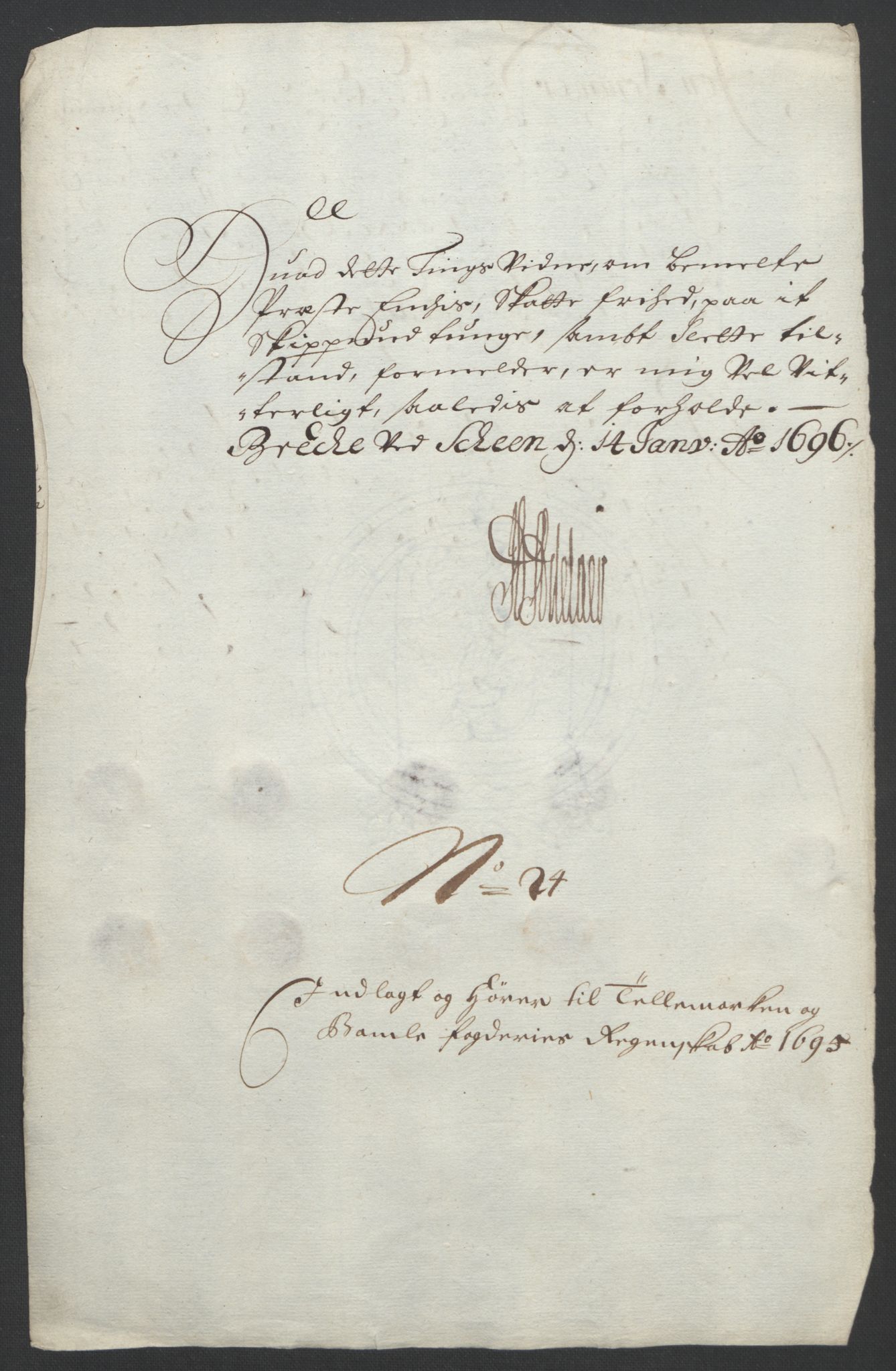 Rentekammeret inntil 1814, Reviderte regnskaper, Fogderegnskap, AV/RA-EA-4092/R36/L2093: Fogderegnskap Øvre og Nedre Telemark og Bamble, 1695, p. 482