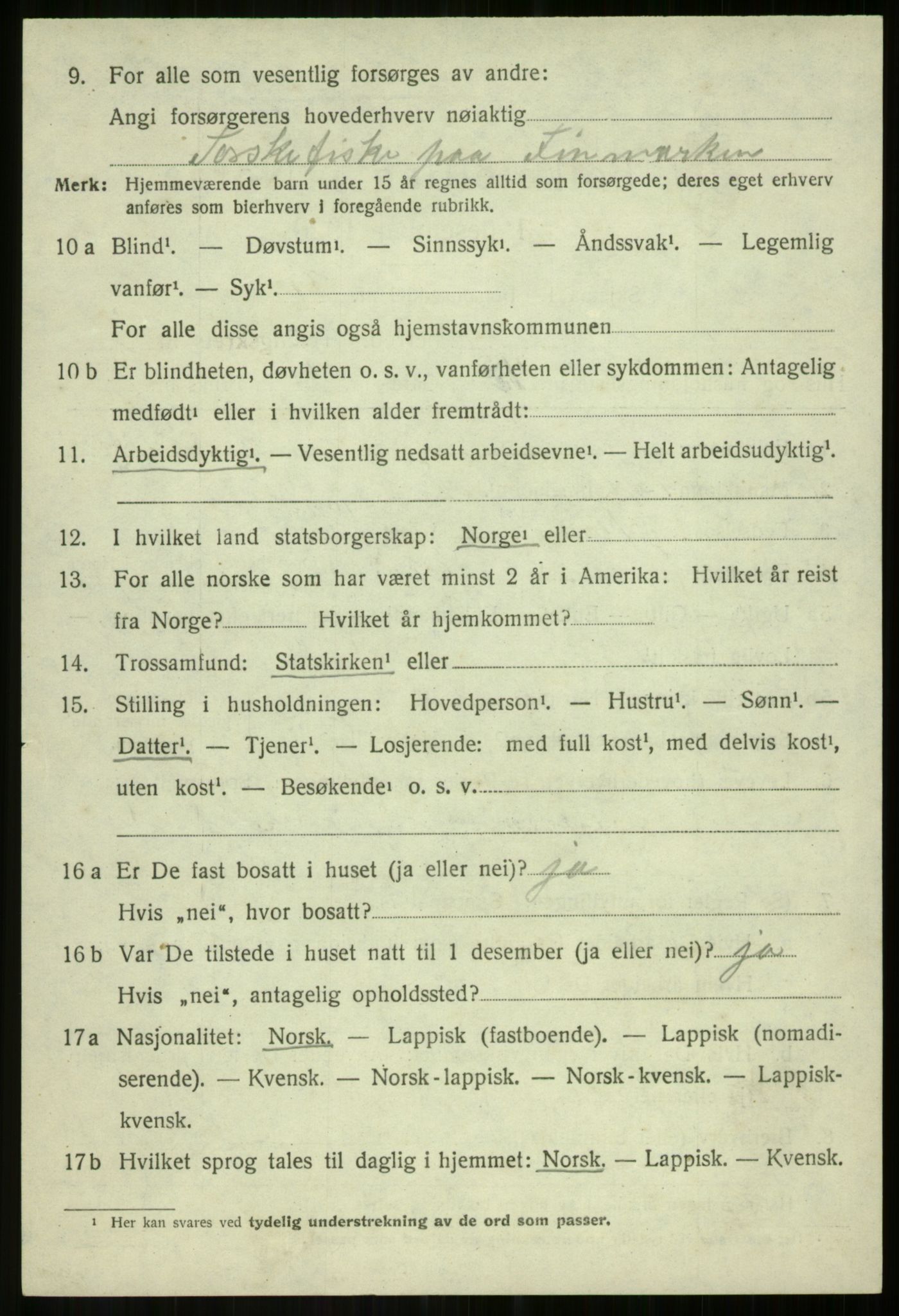 SATØ, 1920 census for Salangen, 1920, p. 1155