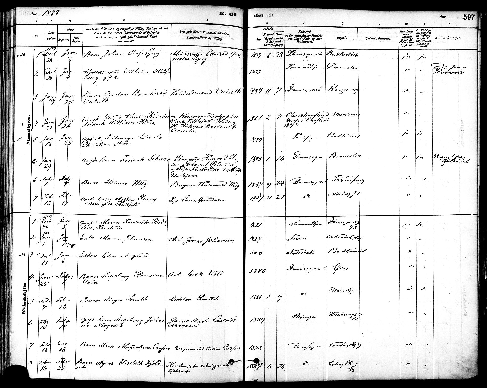 Ministerialprotokoller, klokkerbøker og fødselsregistre - Sør-Trøndelag, AV/SAT-A-1456/601/L0058: Parish register (official) no. 601A26, 1877-1891, p. 597