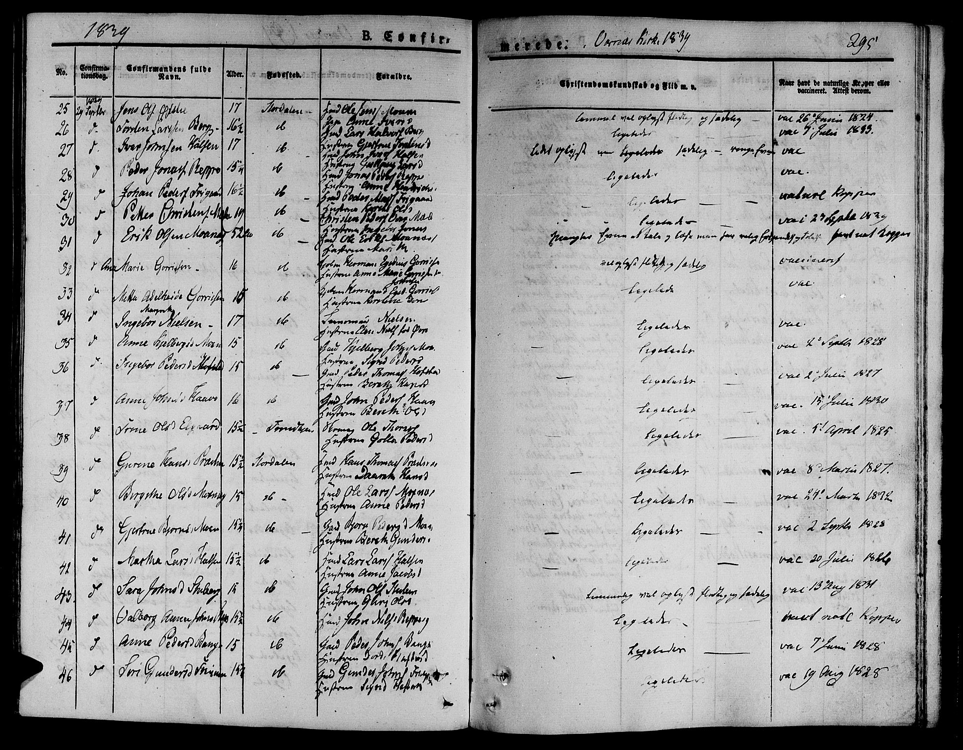 Ministerialprotokoller, klokkerbøker og fødselsregistre - Nord-Trøndelag, SAT/A-1458/709/L0071: Parish register (official) no. 709A11, 1833-1844, p. 295