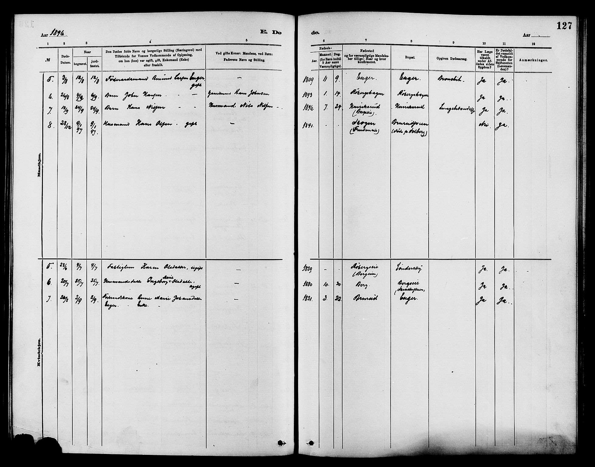 Nordre Land prestekontor, SAH/PREST-124/H/Ha/Haa/L0003: Parish register (official) no. 3, 1882-1896, p. 127