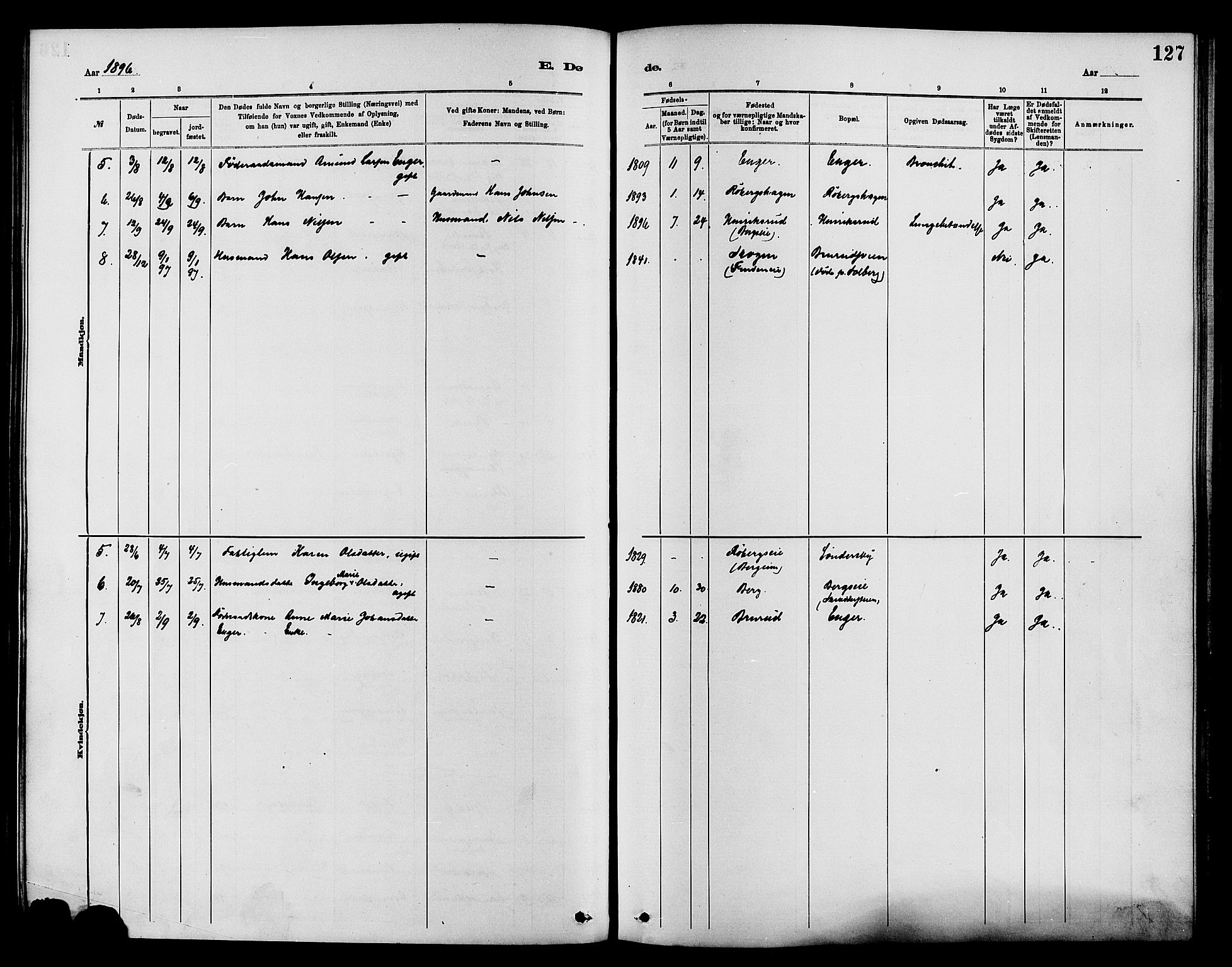 Nordre Land prestekontor, AV/SAH-PREST-124/H/Ha/Haa/L0003: Parish register (official) no. 3, 1882-1896, p. 127