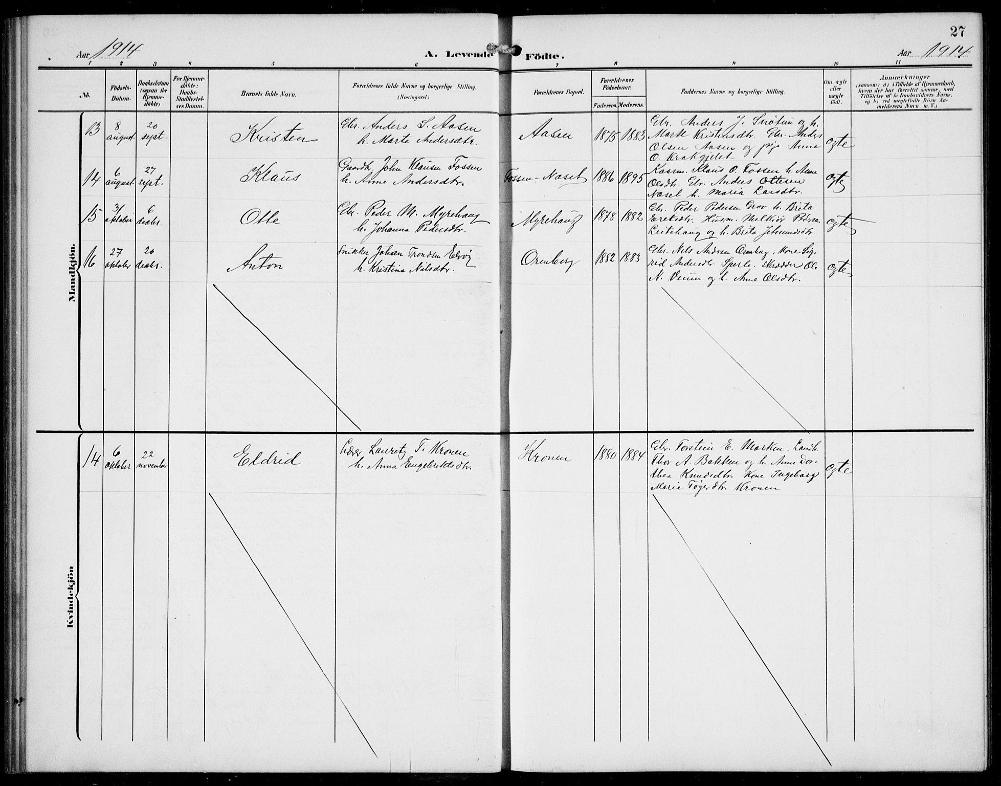 Jostedal sokneprestembete, AV/SAB-A-80601/H/Hab/Haba/L0002: Parish register (copy) no. A 2, 1907-1931, p. 27